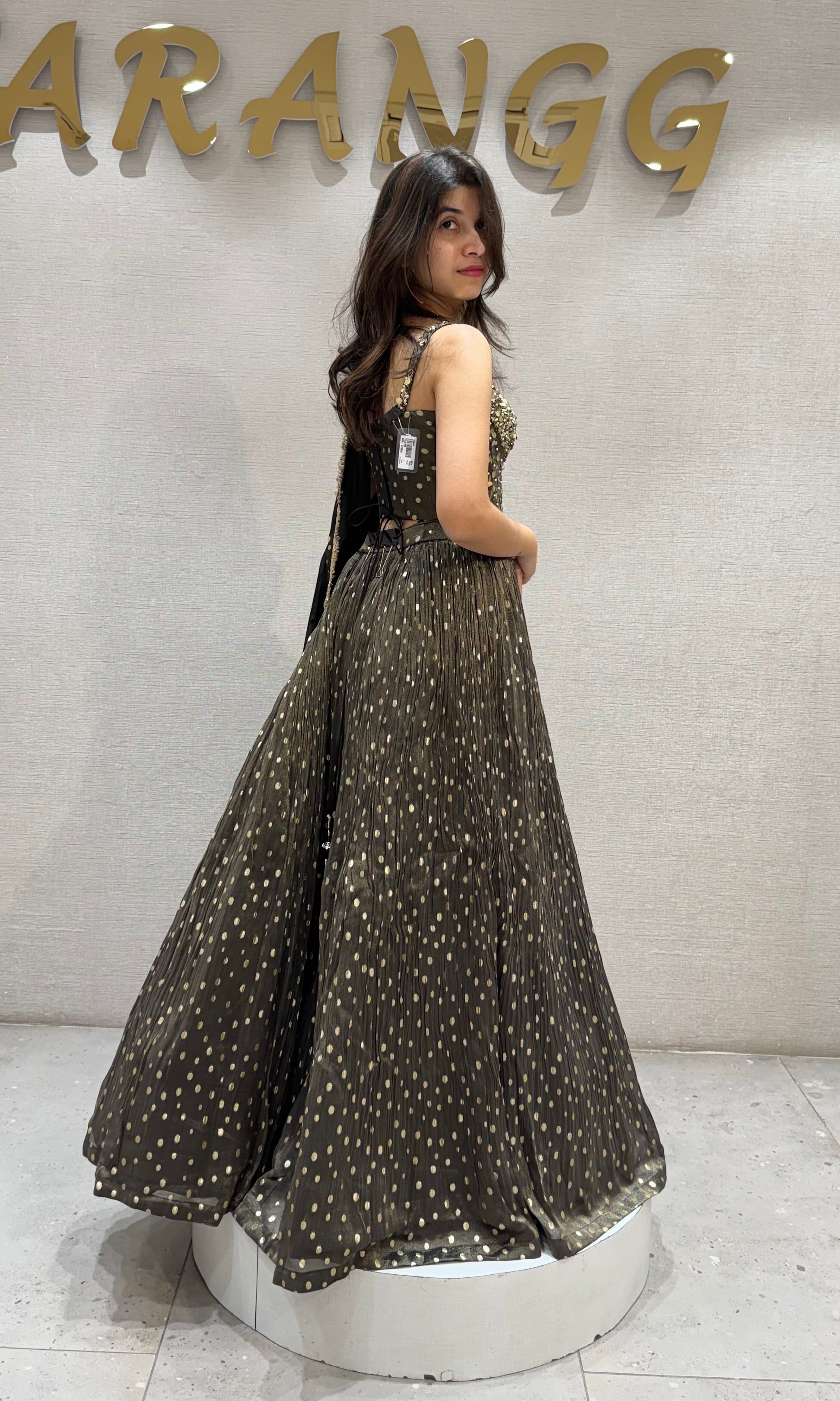 Golden Black Floral Embroidered Lehenga set