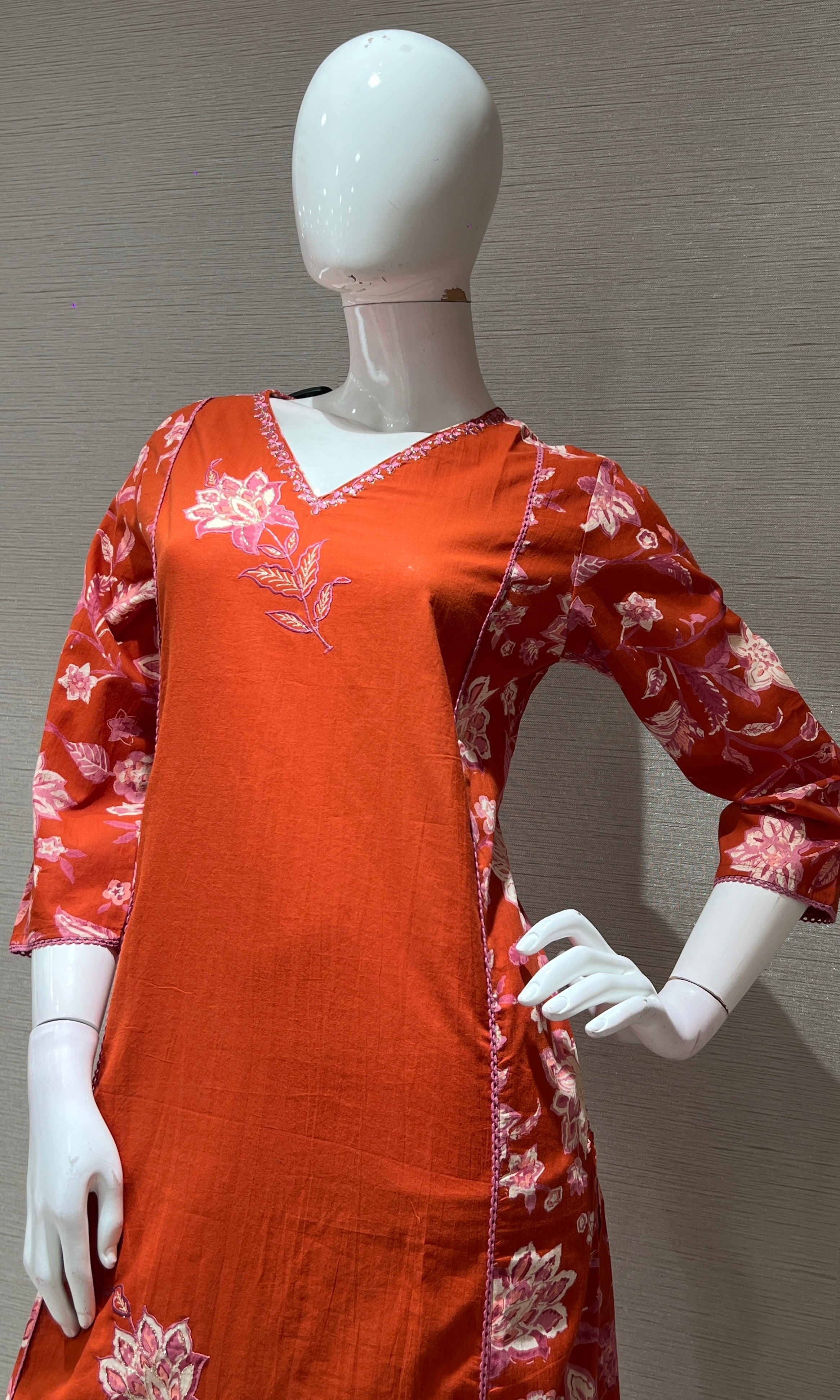 RUST FLORAL MOTIF PRINTED KURTA SET