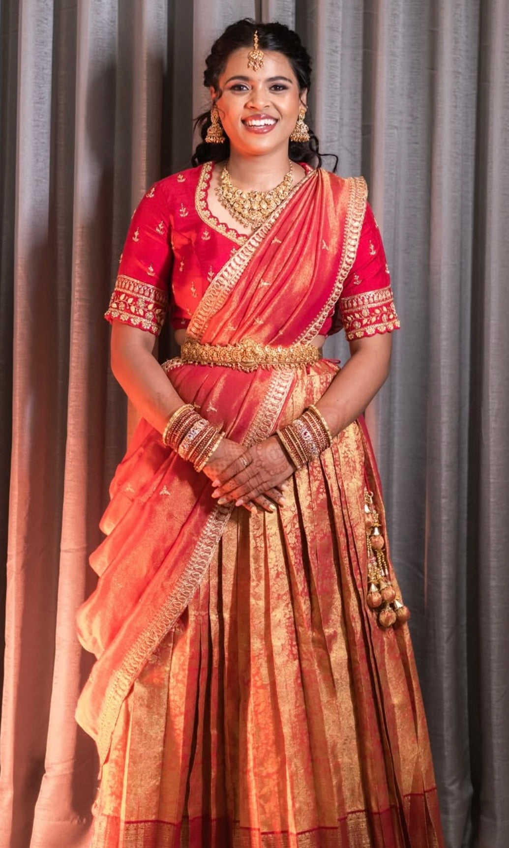 Banarasi Beauty – Red & Gold Traditional Lehenga Set half saree