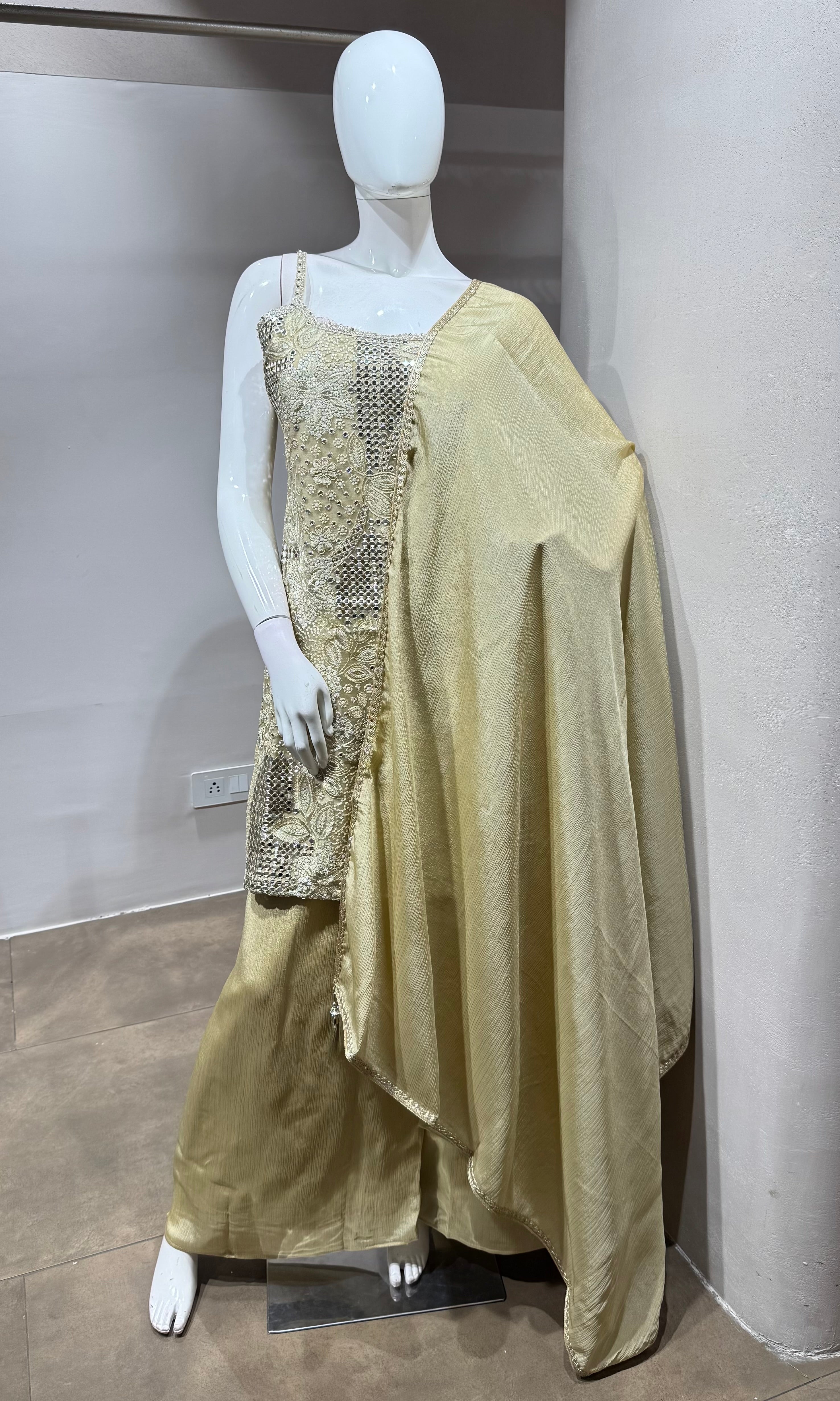 Gold Embroidered sharara Set with Dupatta