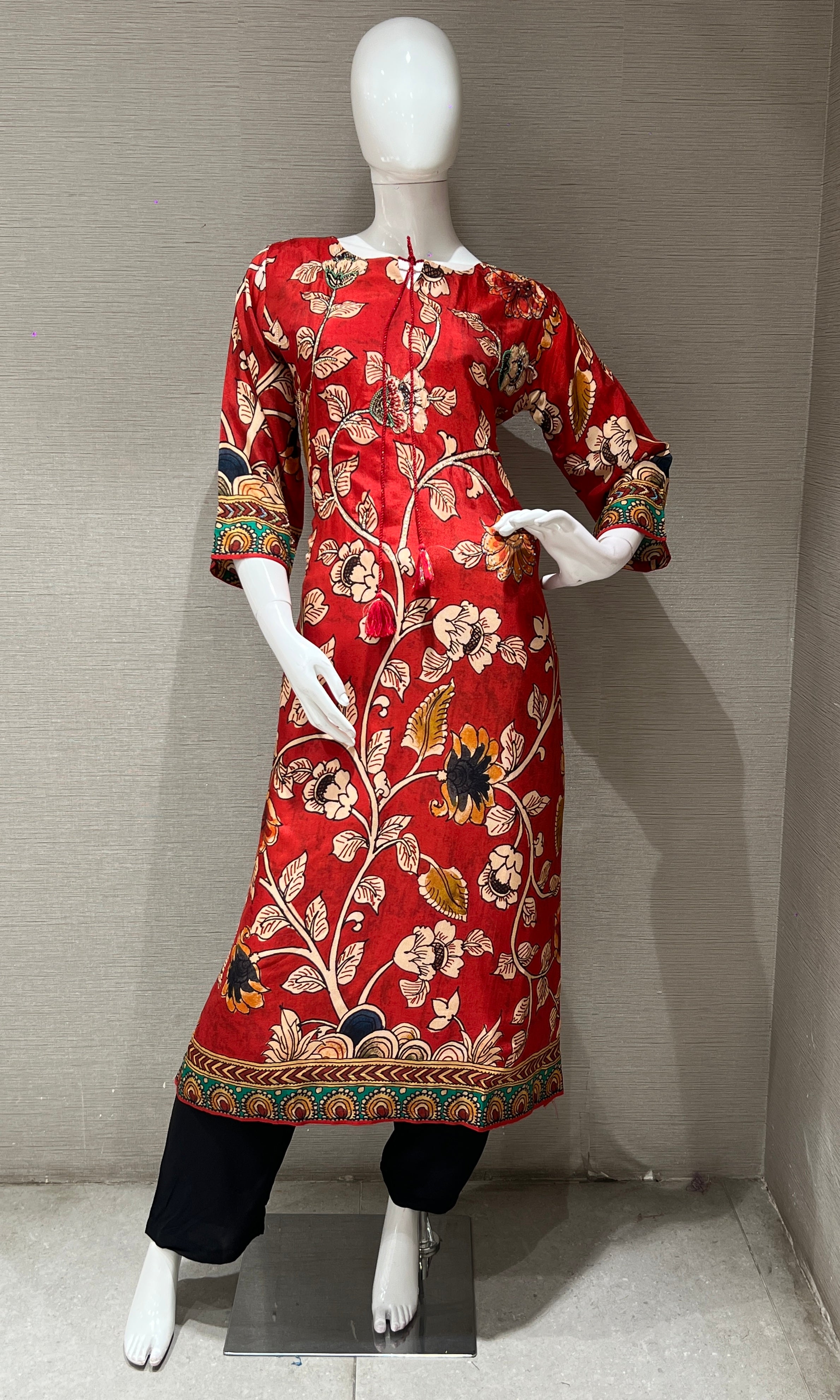 Red Floral Embroidered Kurti top