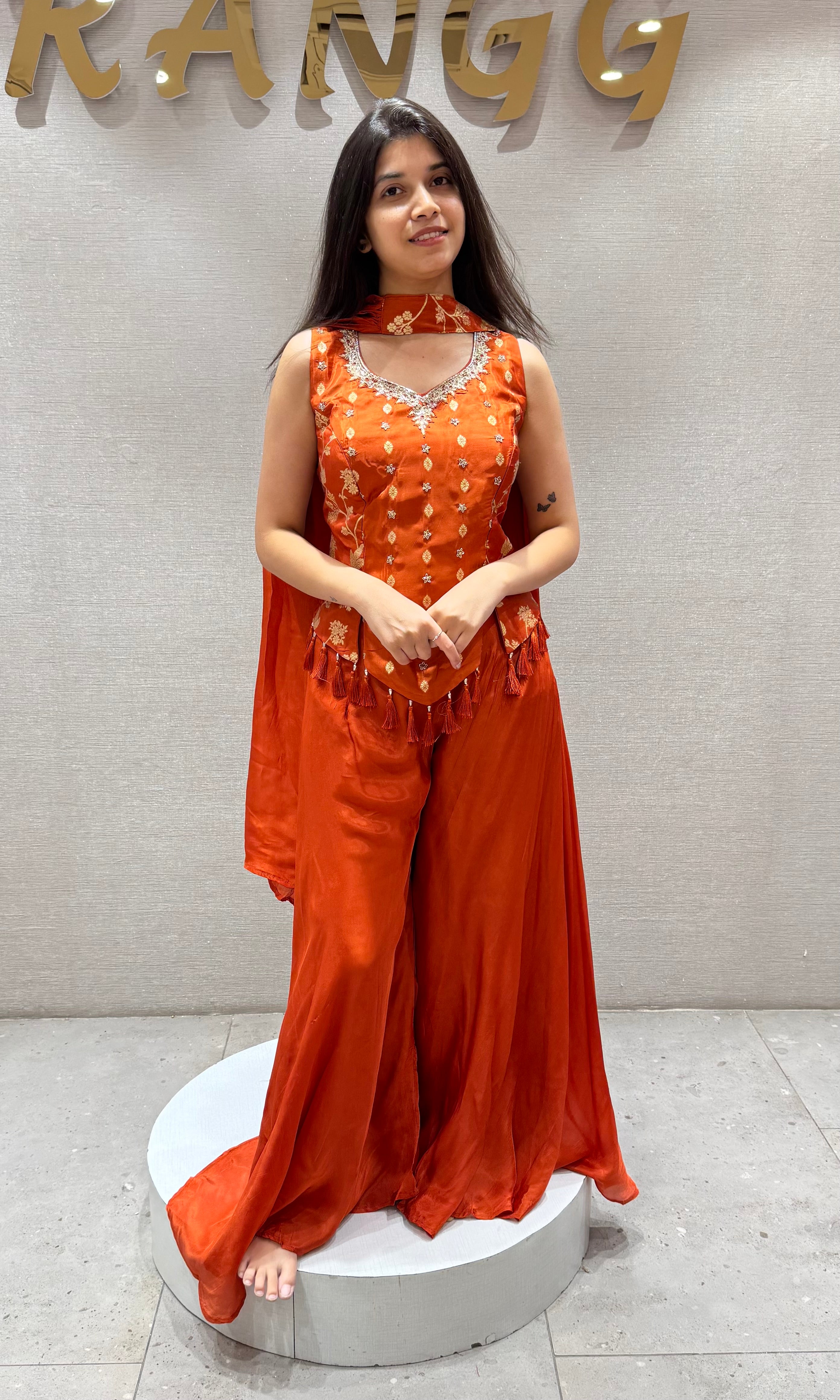 Rust Orange Peplum Palazzo set