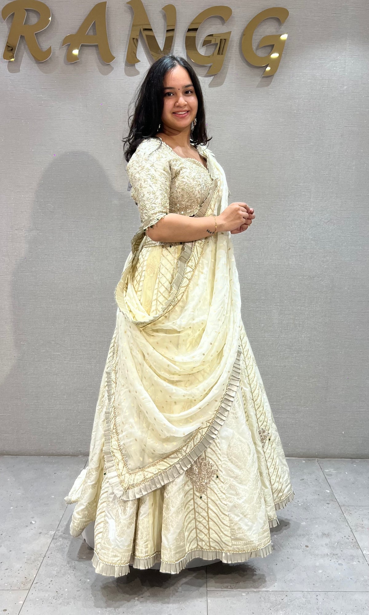 Ivory white gold lehenga WITH BEADS