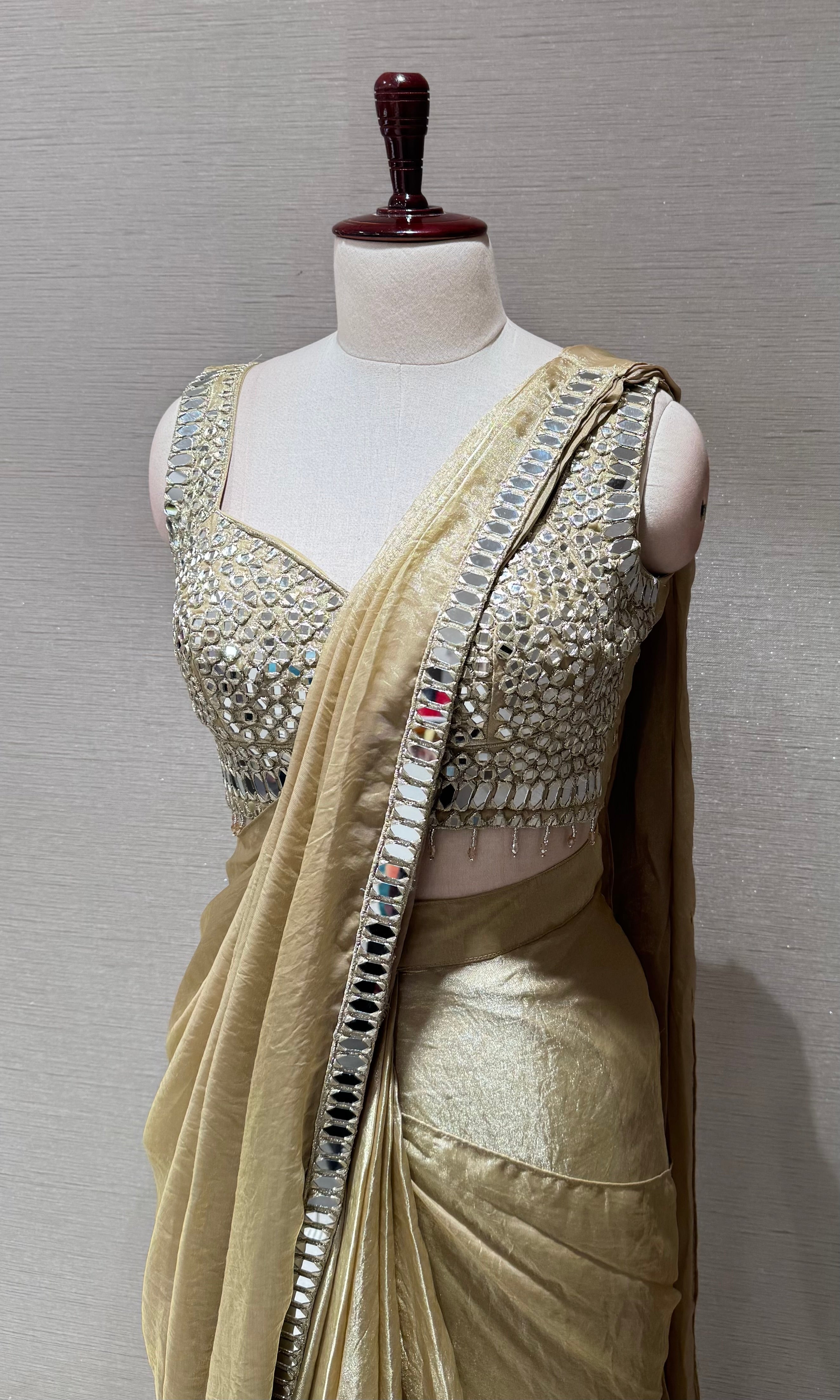 Beagh & Golden Shimmer Saree with Silver Sequin Blouse