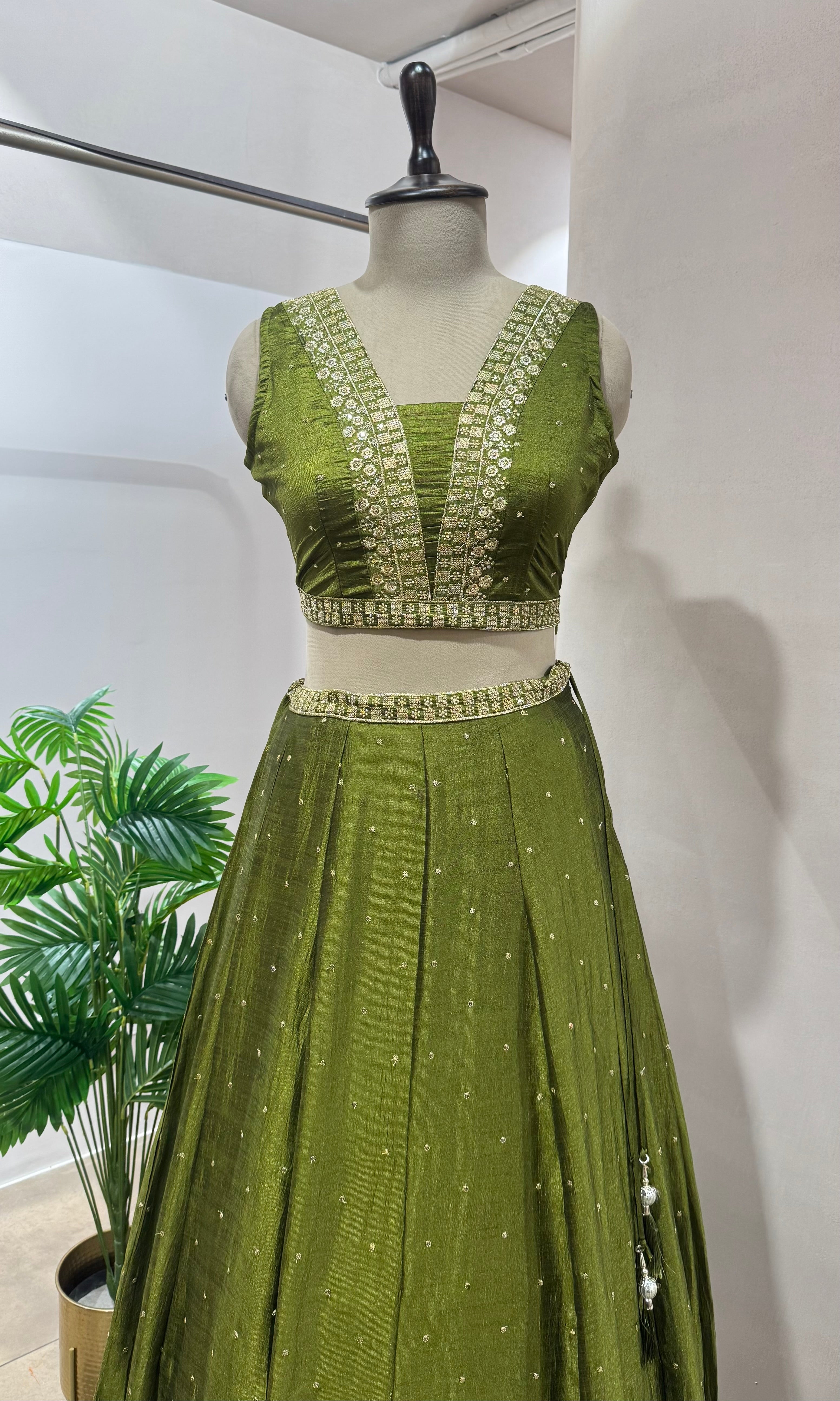 Green INTRICATE EMBROIDERED LEHENGA