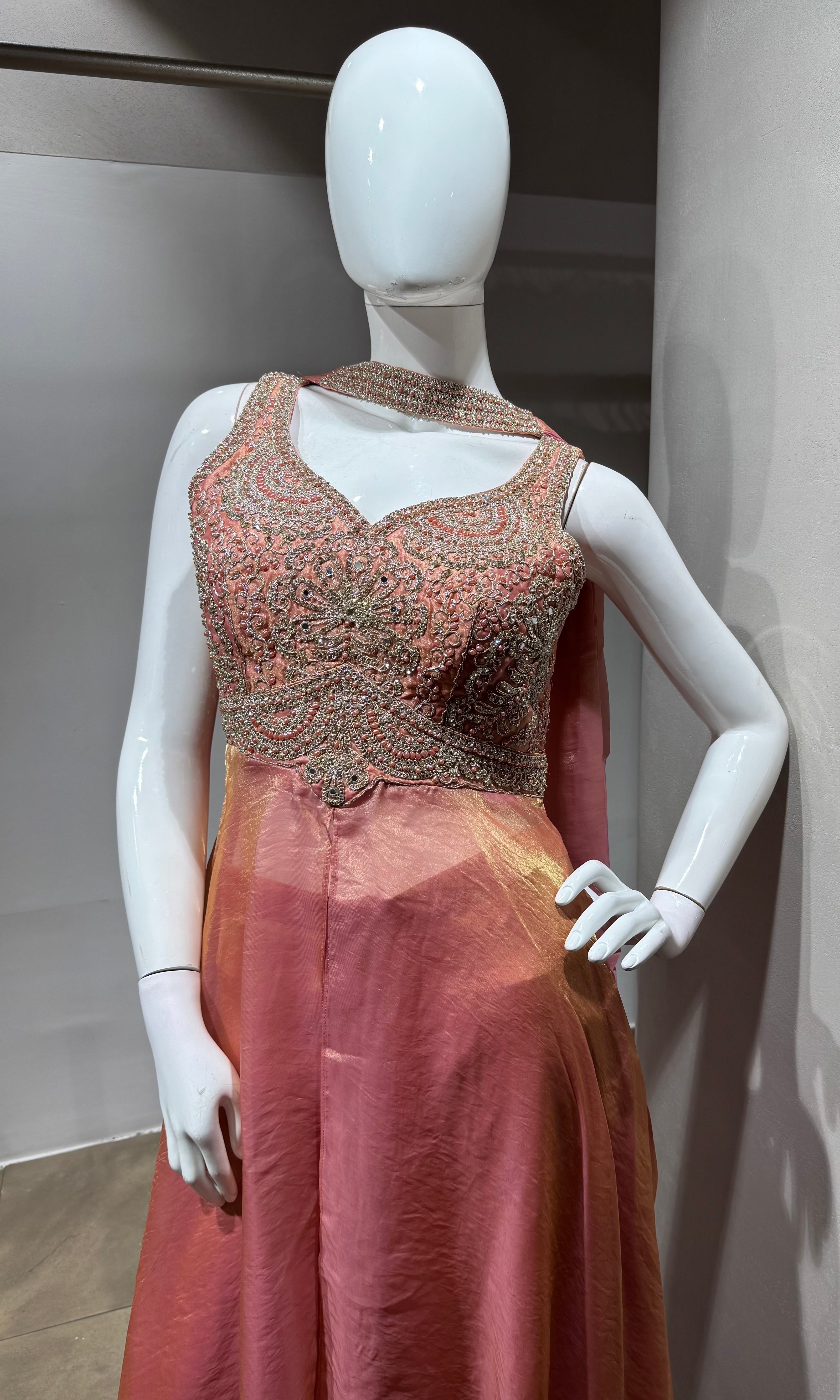 PEACH shimmer tissue embroidered palazzo set