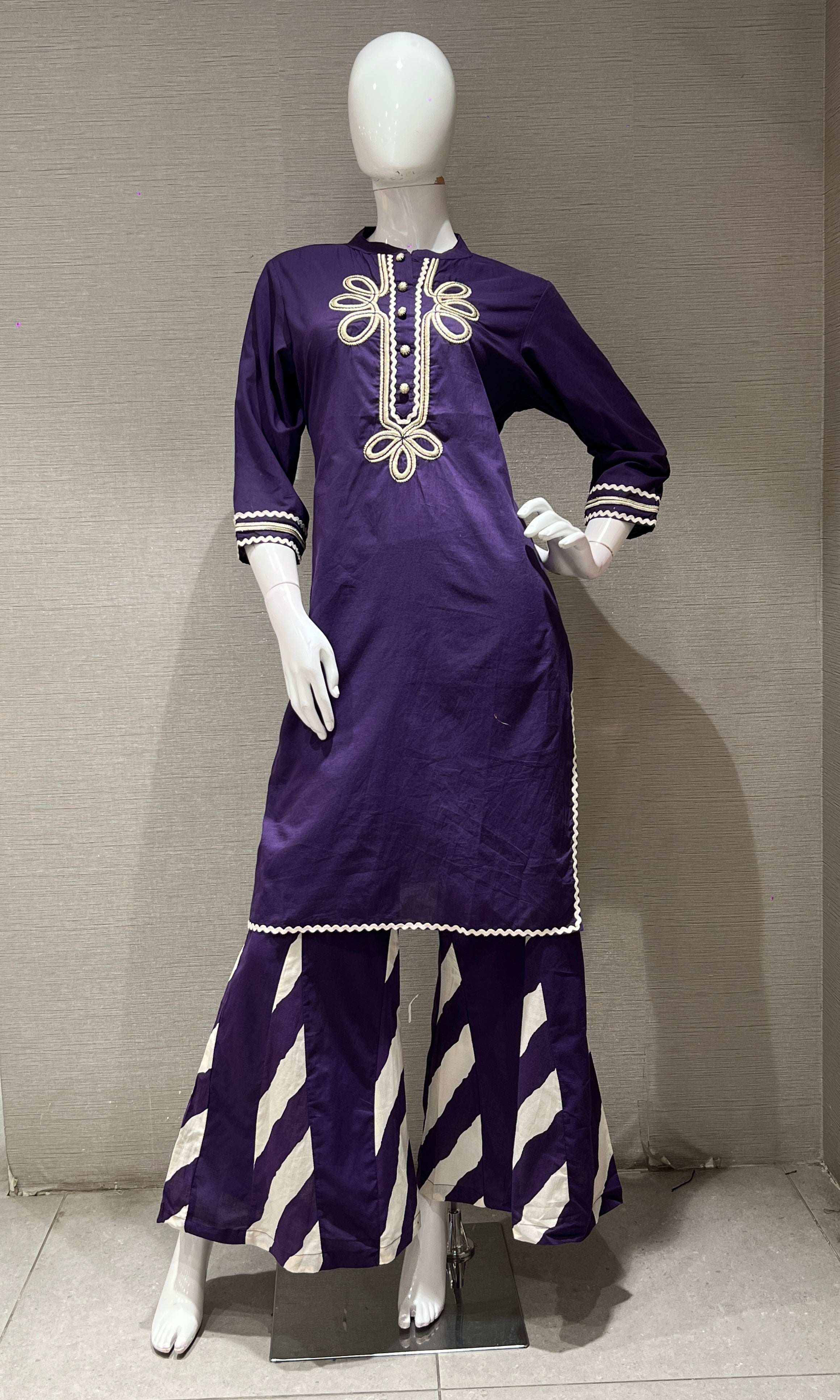 Purple floral kurta set with palazzo pants