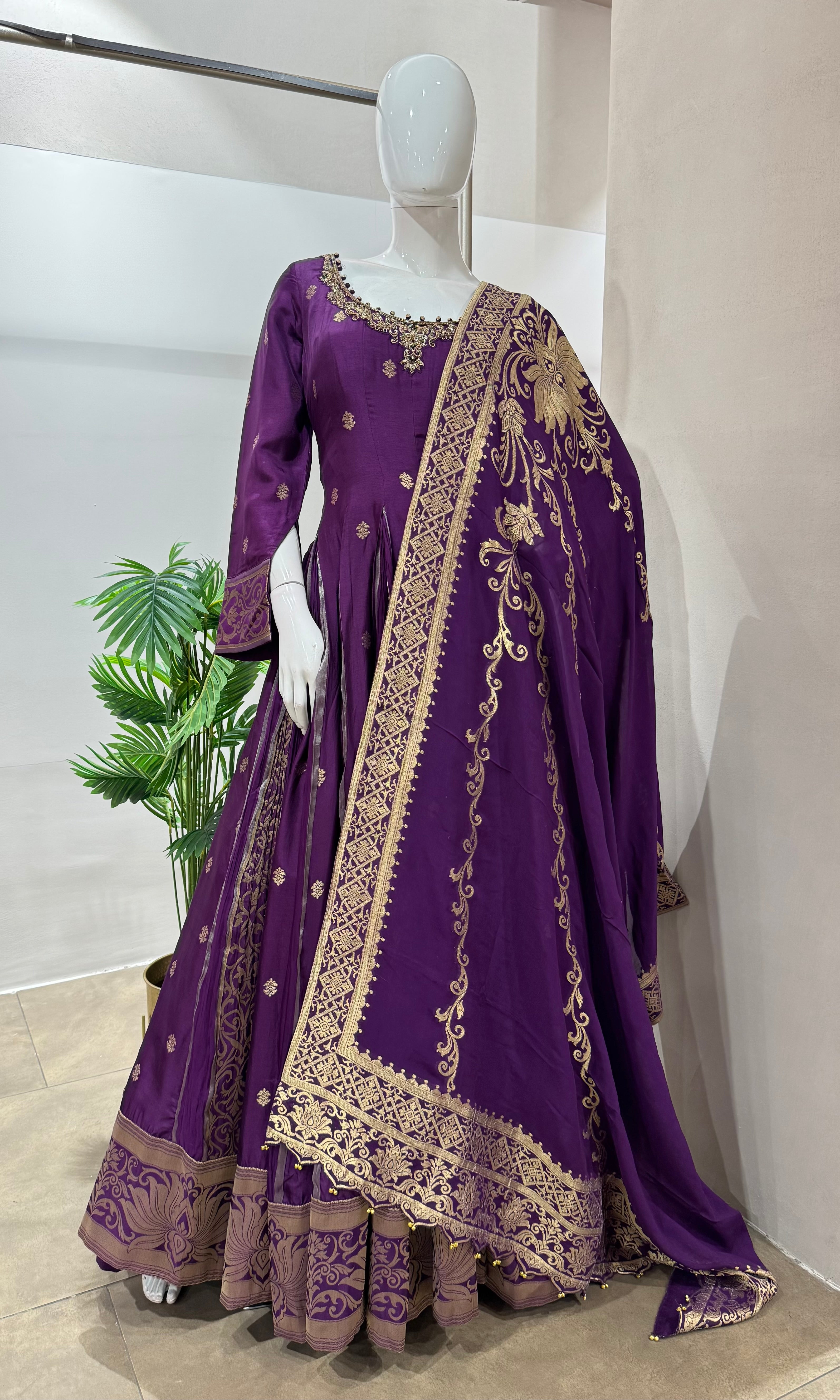 REGAL PURPLE GOLDEN EMBROIDERED ANARKALI SET