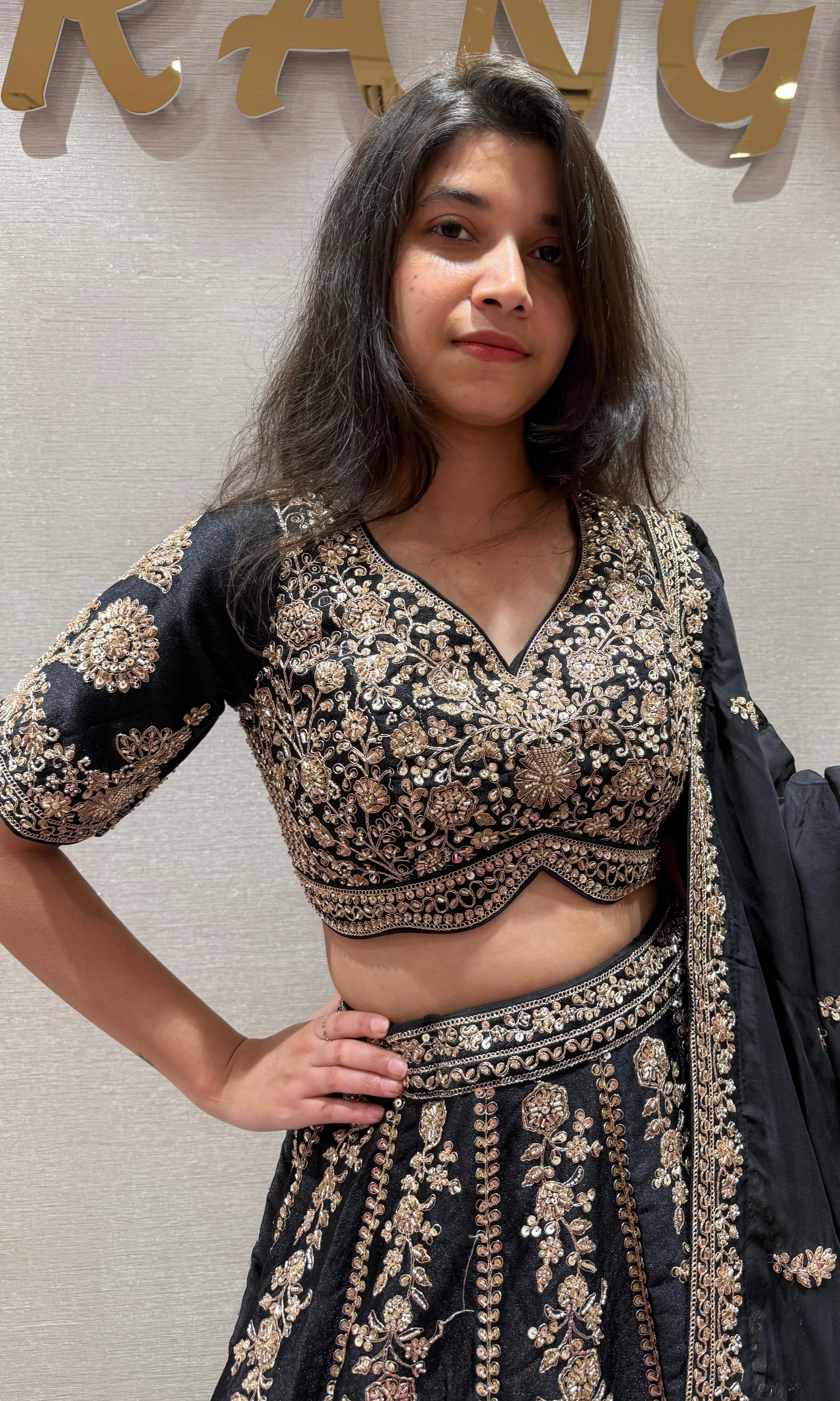 Midnight Bloom Raw silk Lehenga