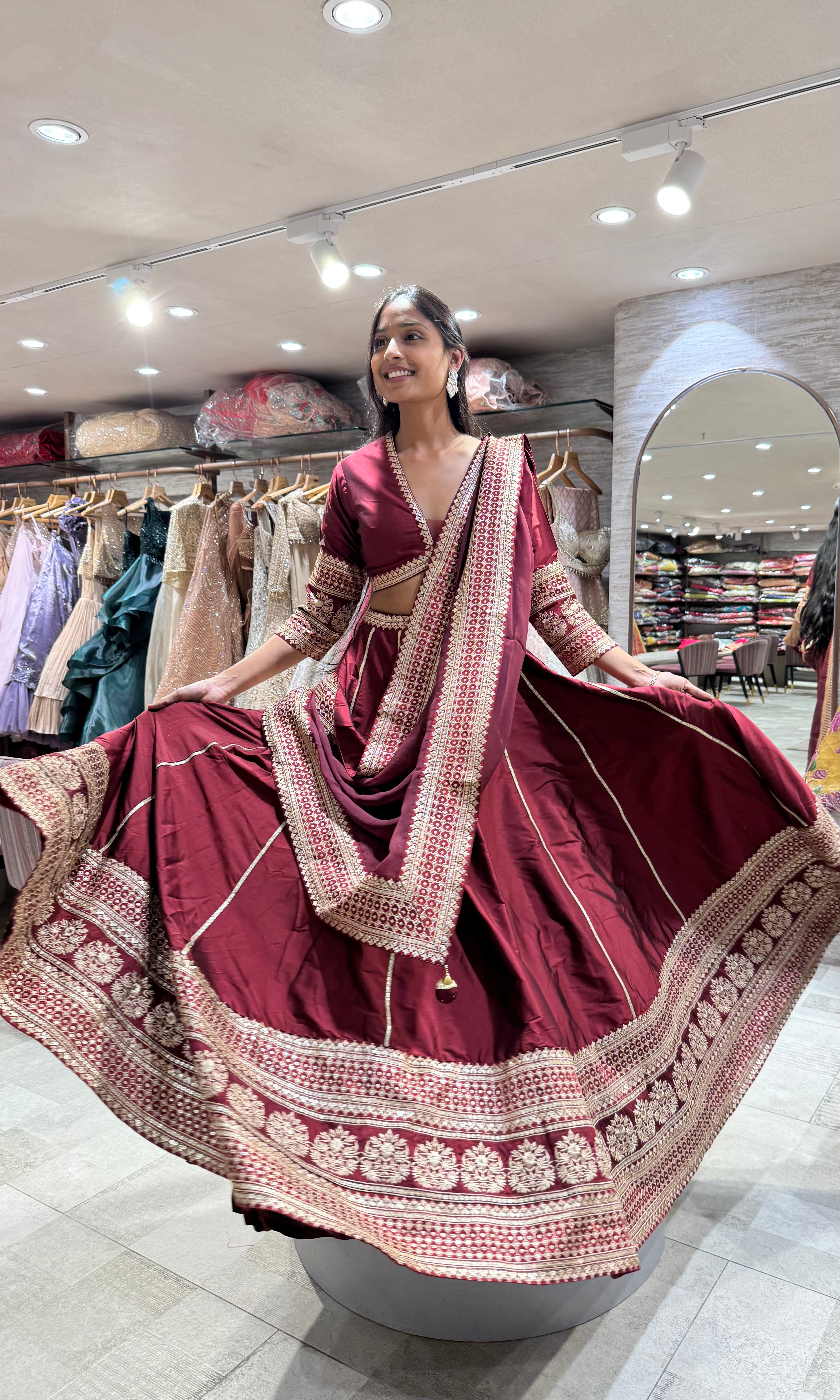 MAROON GOLDEN EMBROIDERED LEHENGA