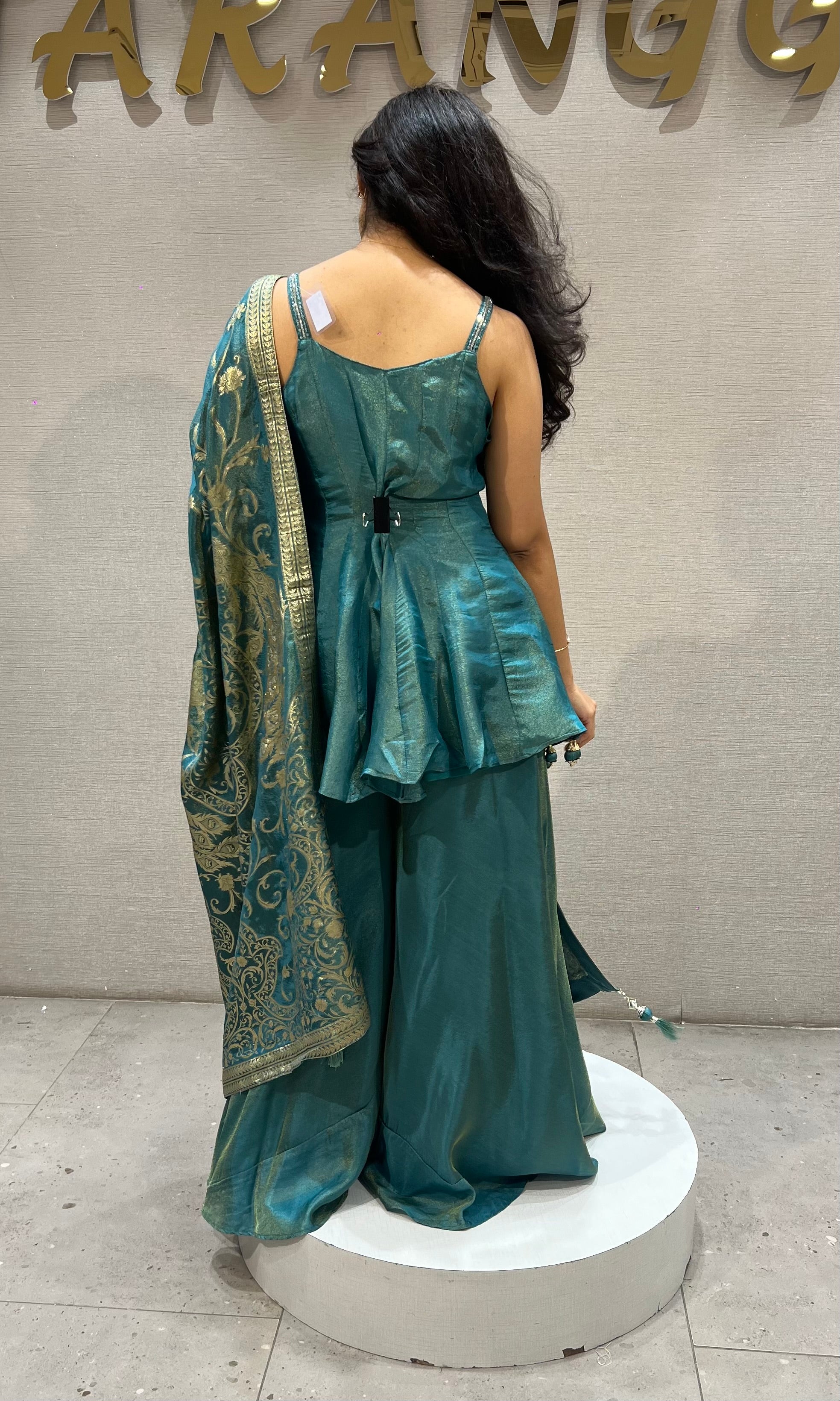 Blue ethnic Silk Blend Shimmer Peplum Palazzo set