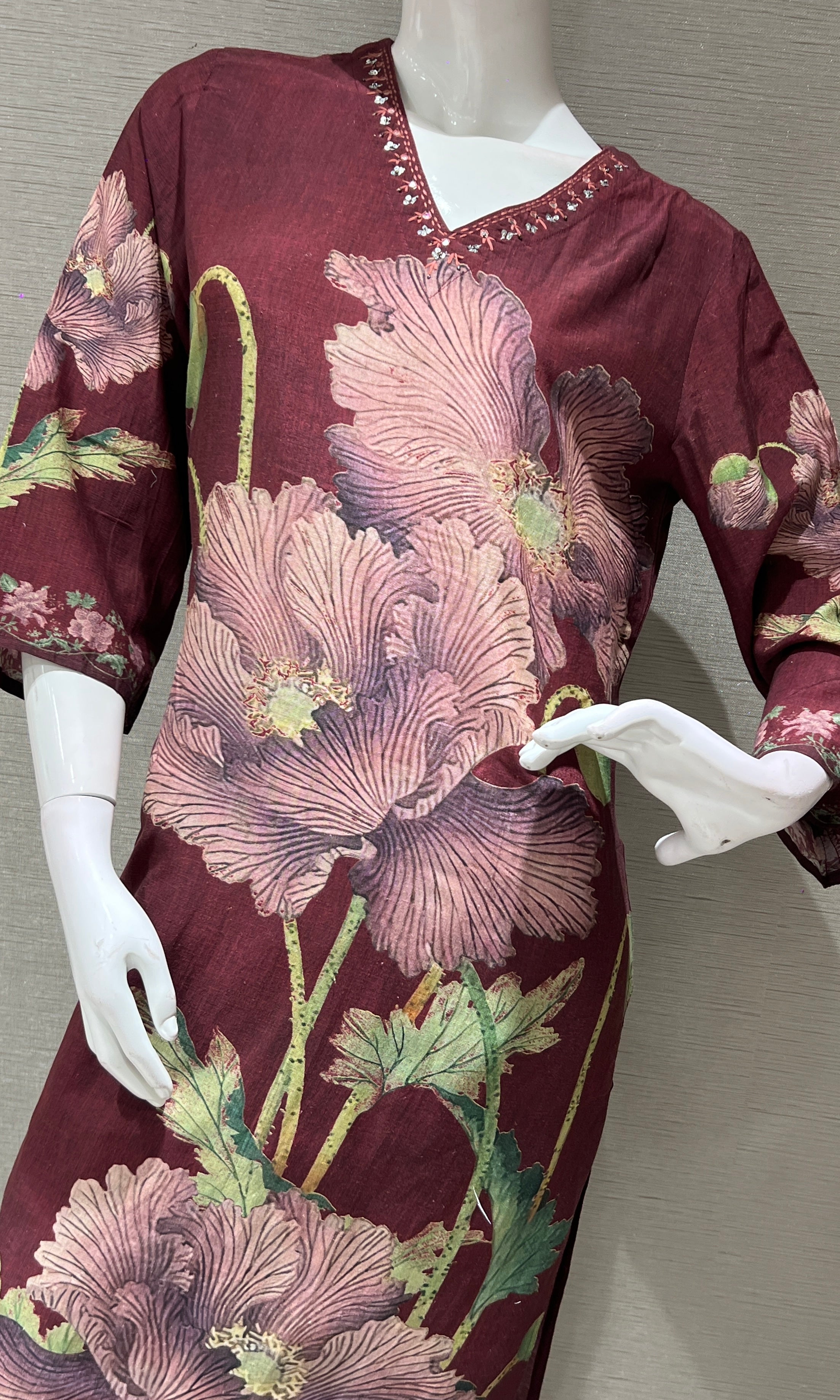 Wine ETHNIC FLORAL PRINTED kurta set