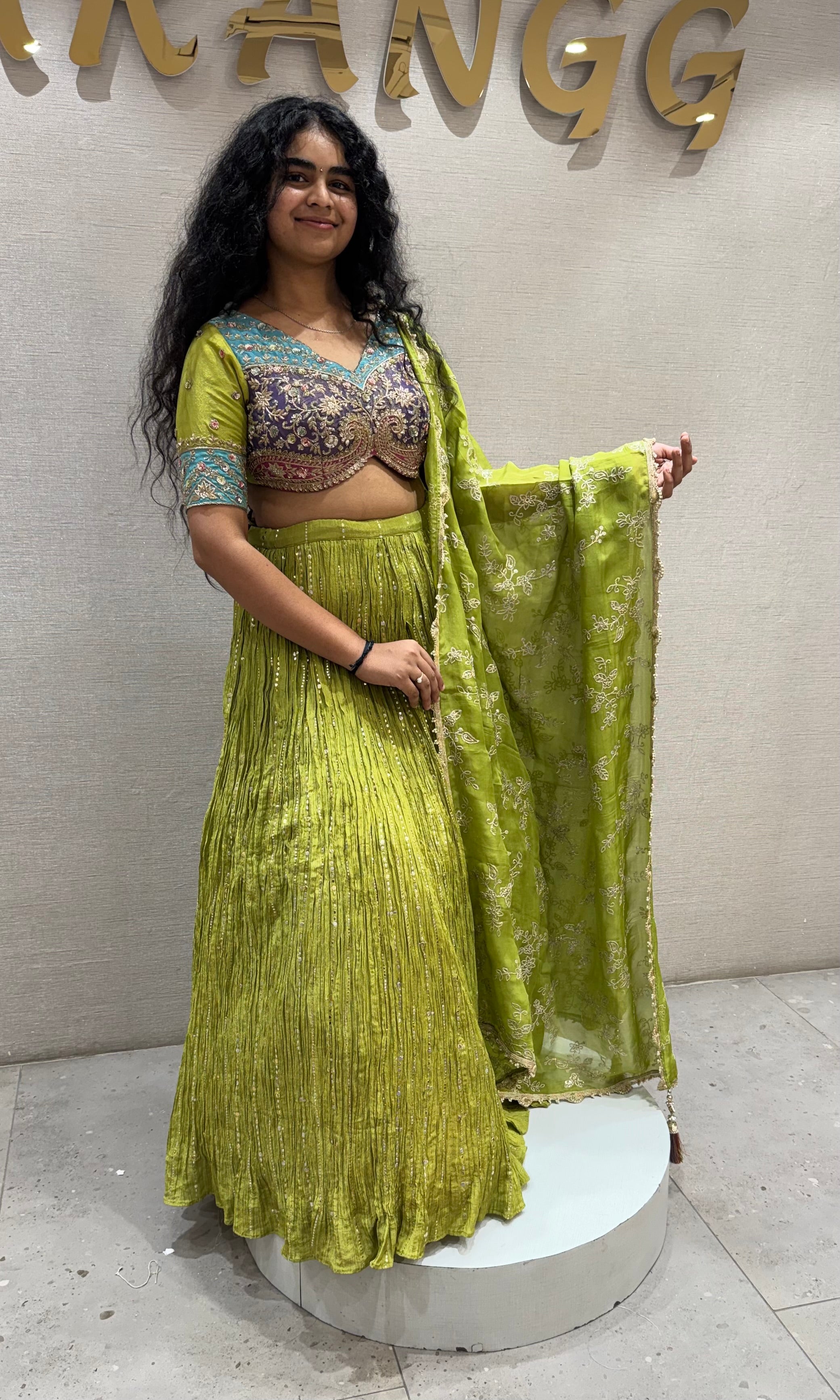 Parrot Green Intricate Embroidered Lehenga