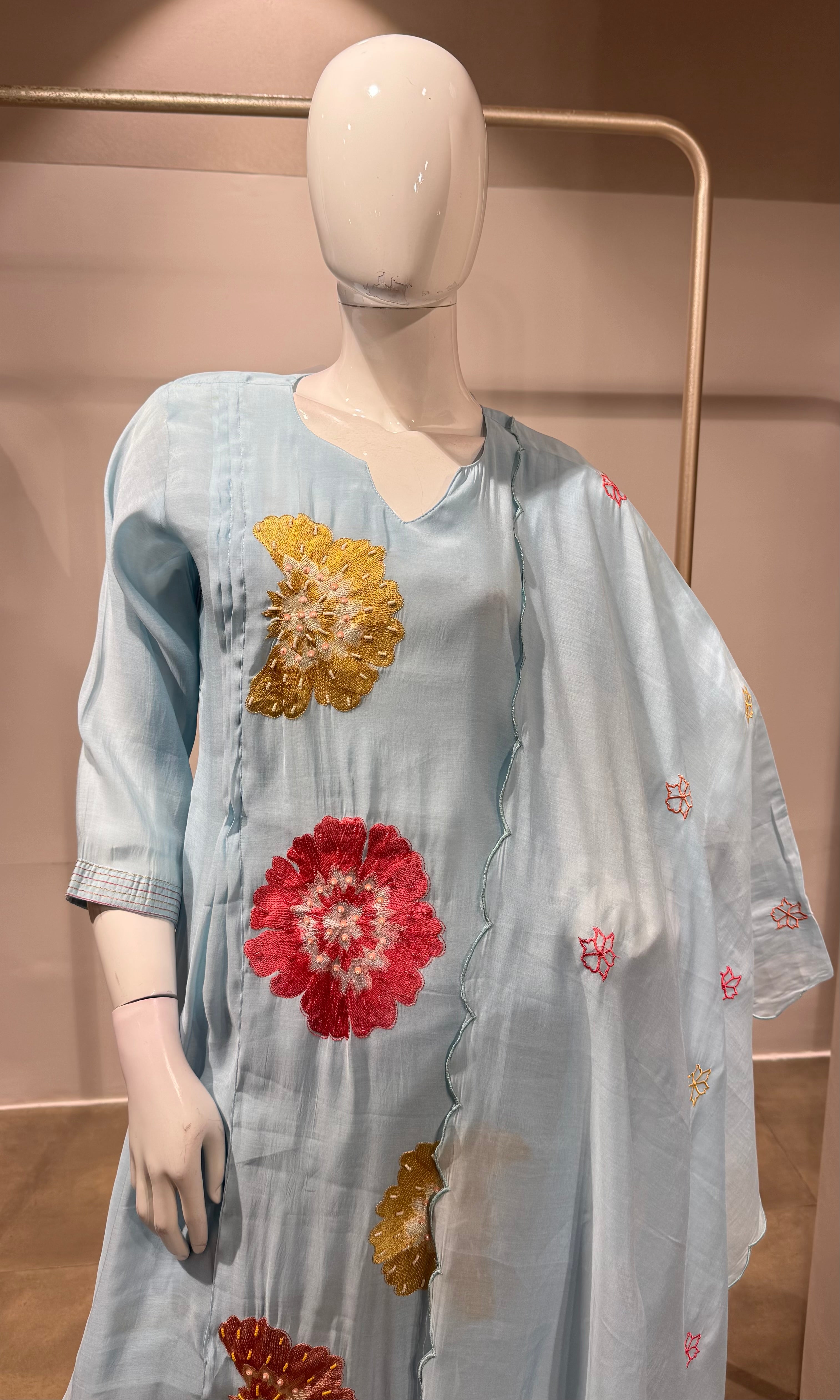Sky Blue floral printed kurta set