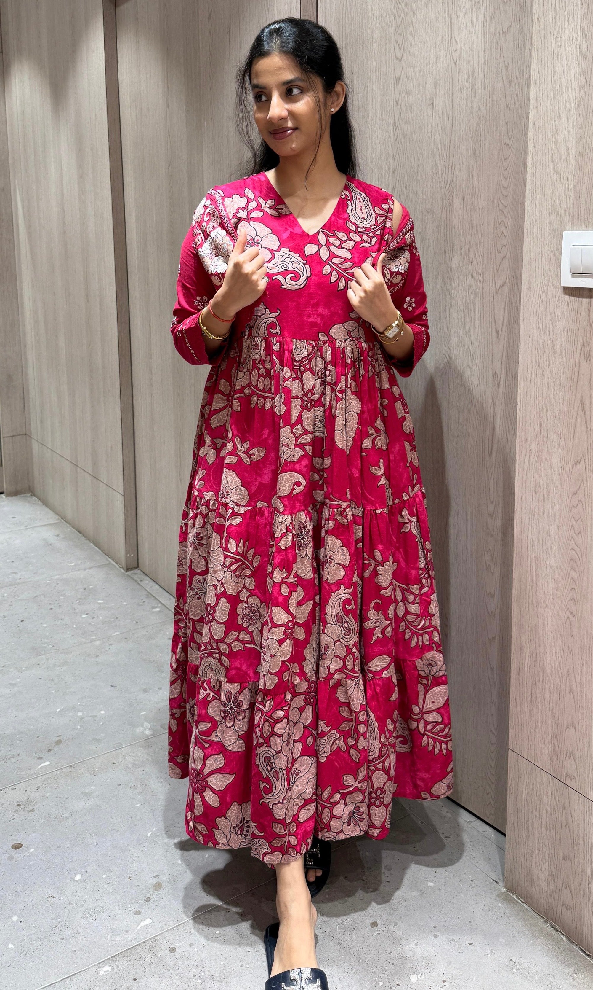 Pink Anarkali with jacket
