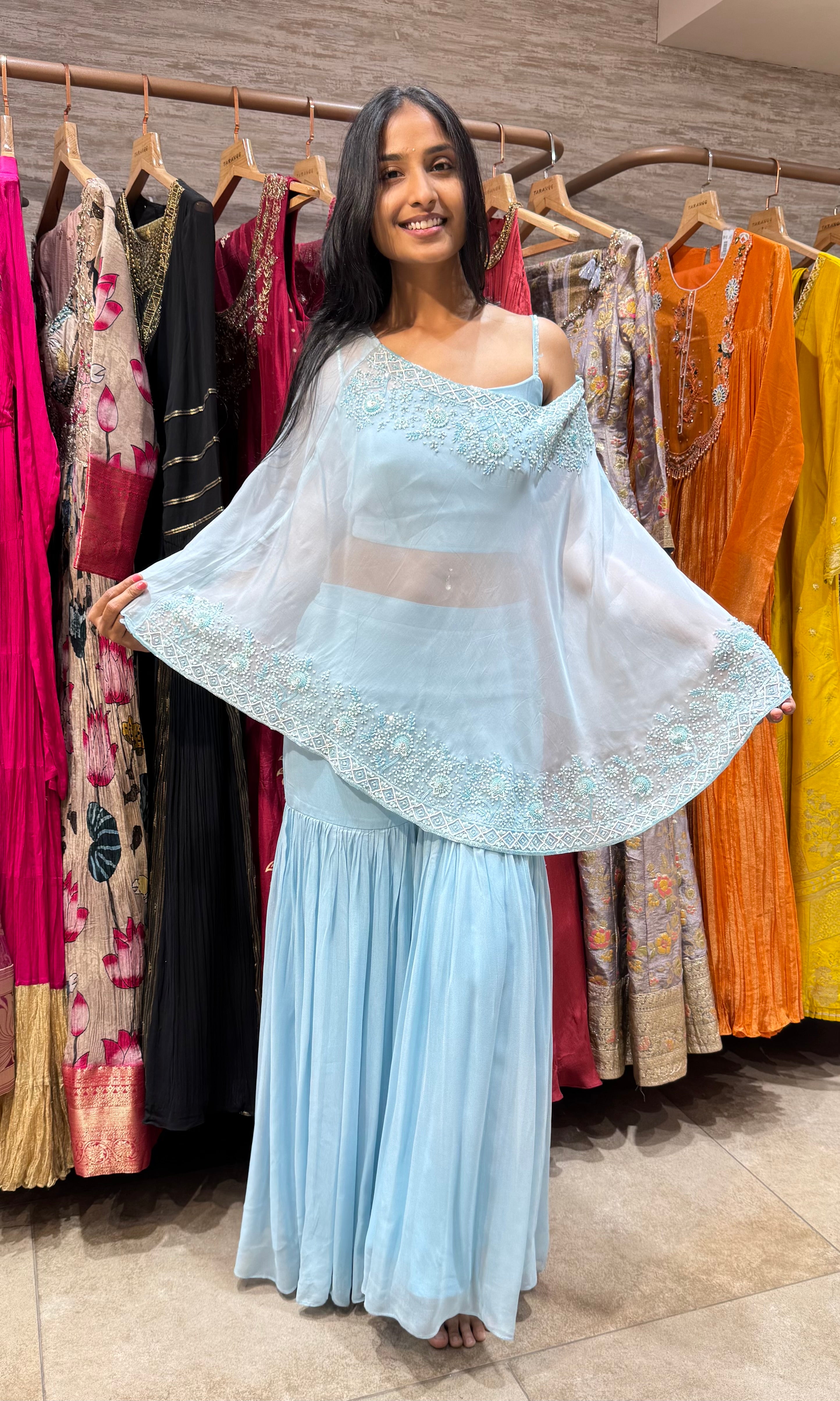 blue embroidered sharara SET