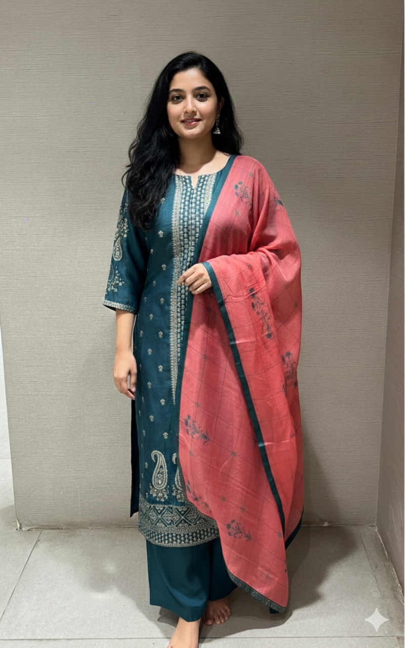 Teal Blue Ethnic KURTA SET