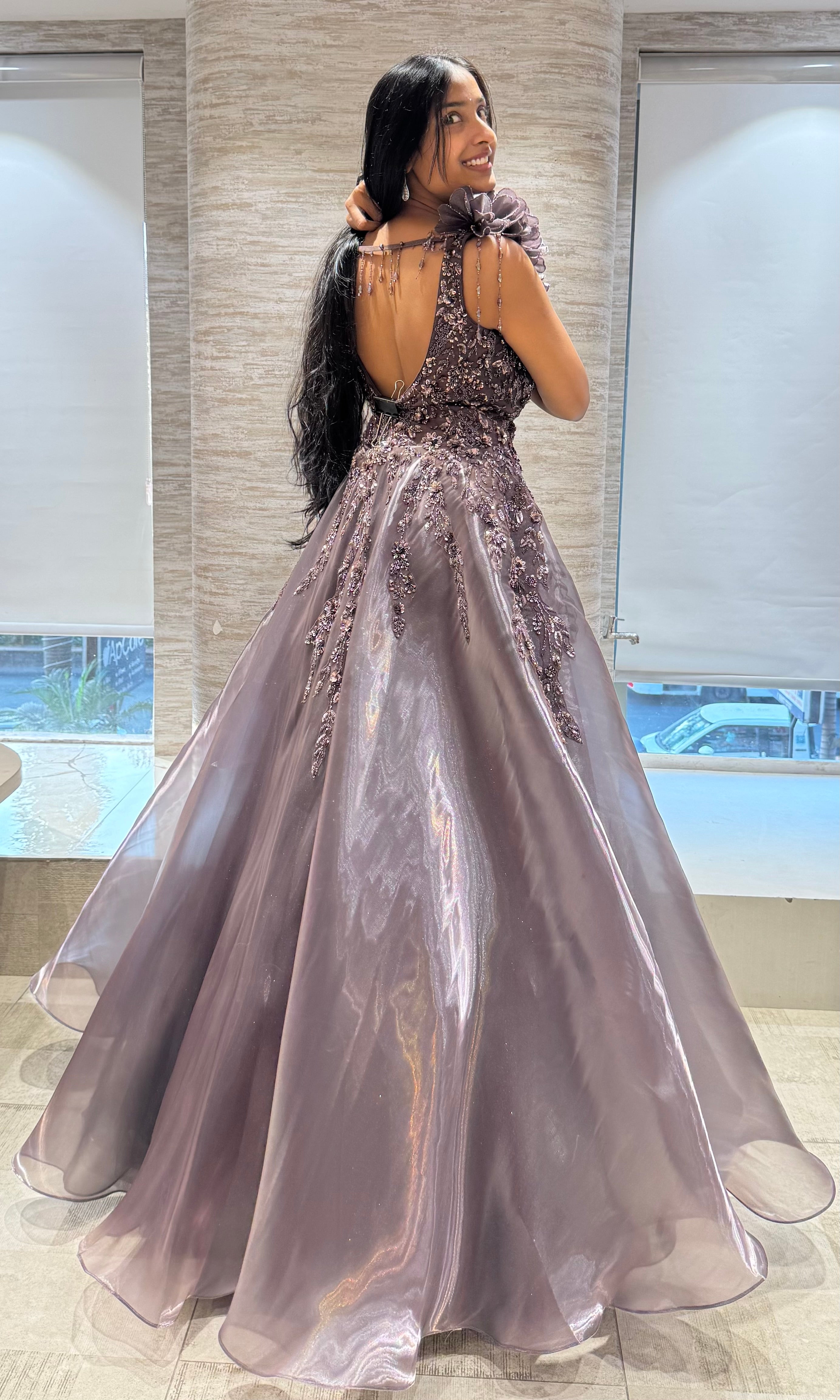 Purple FLORAL Embellished Gown