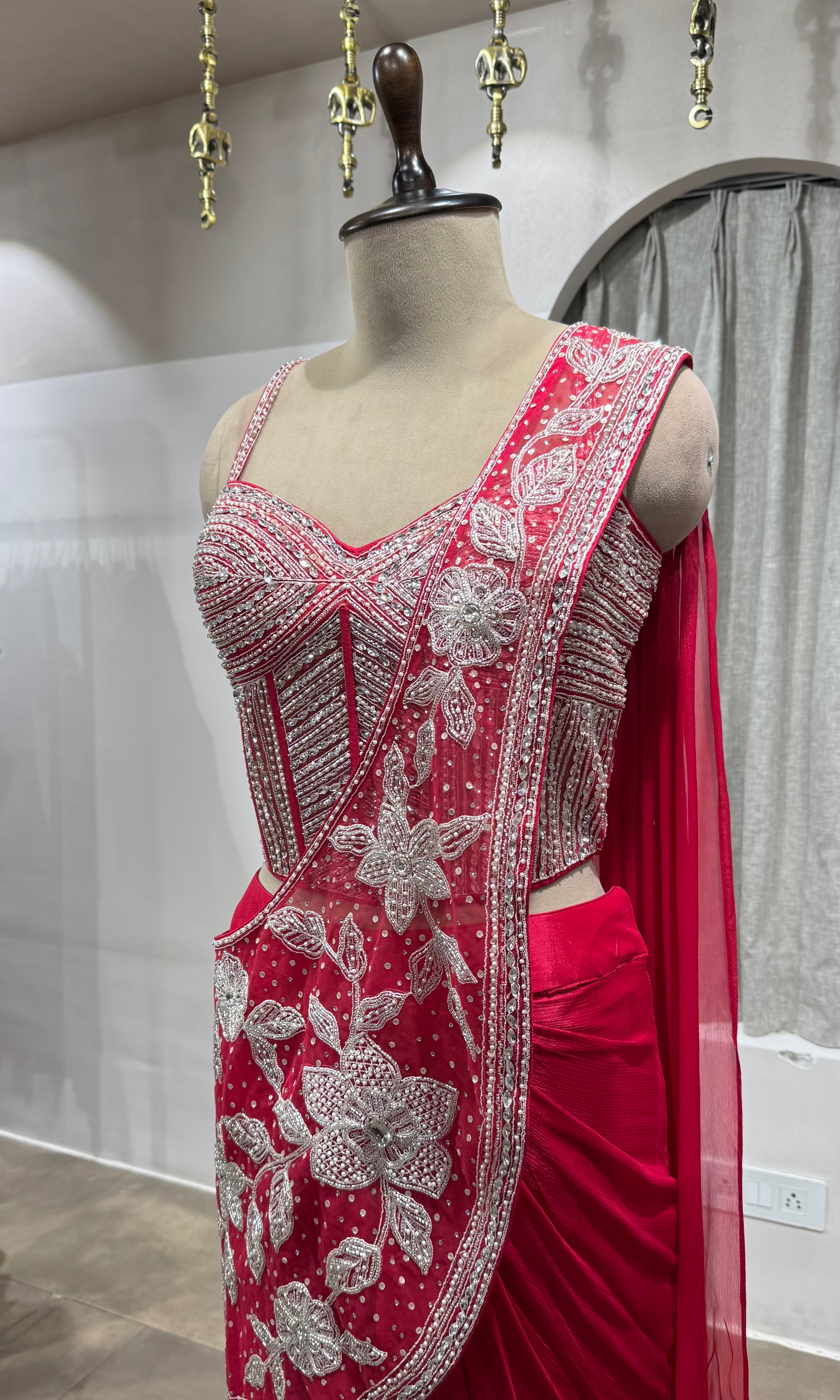 rani drape Saree with Crystal blouse