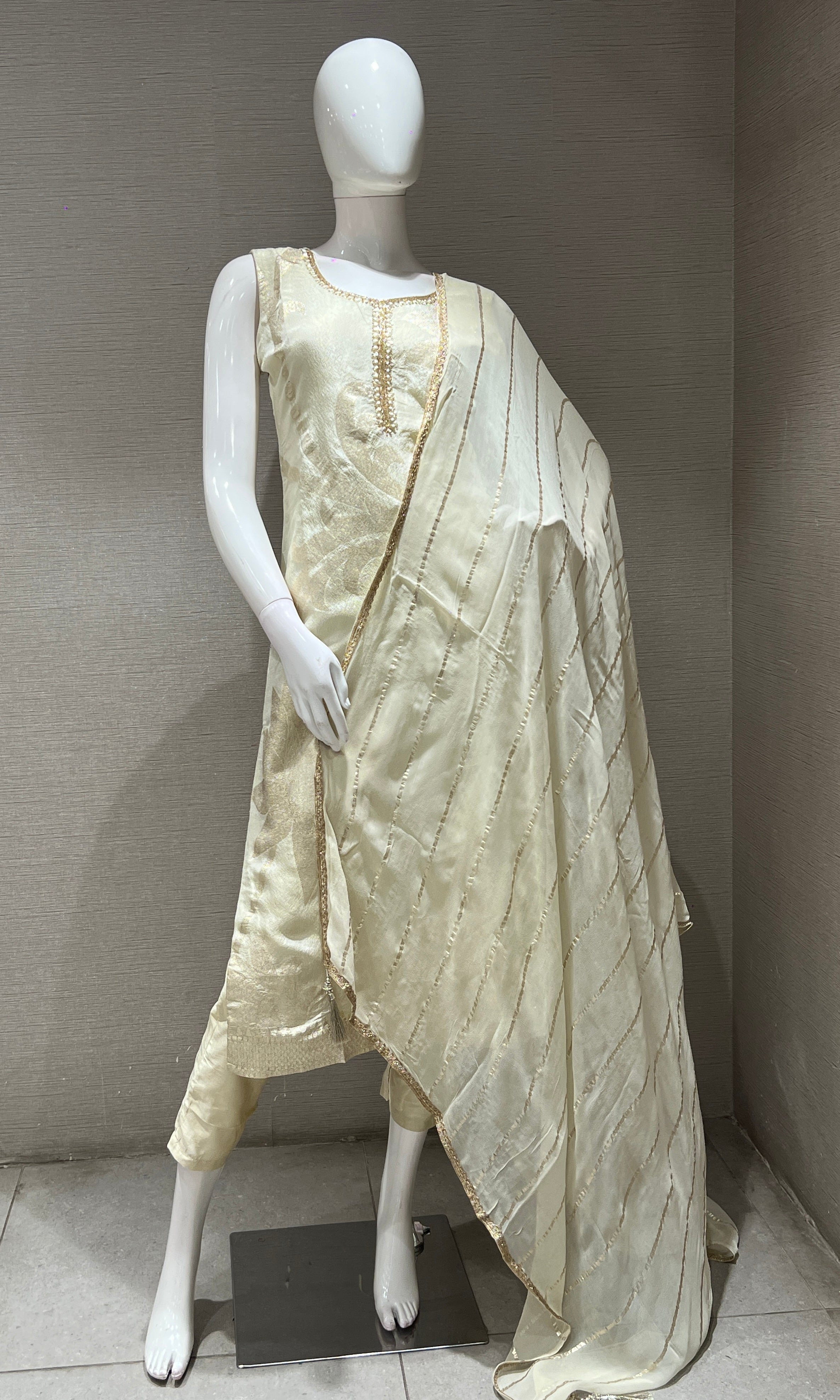 CREAM AND GOLD EMBROIDERY KURTA SET