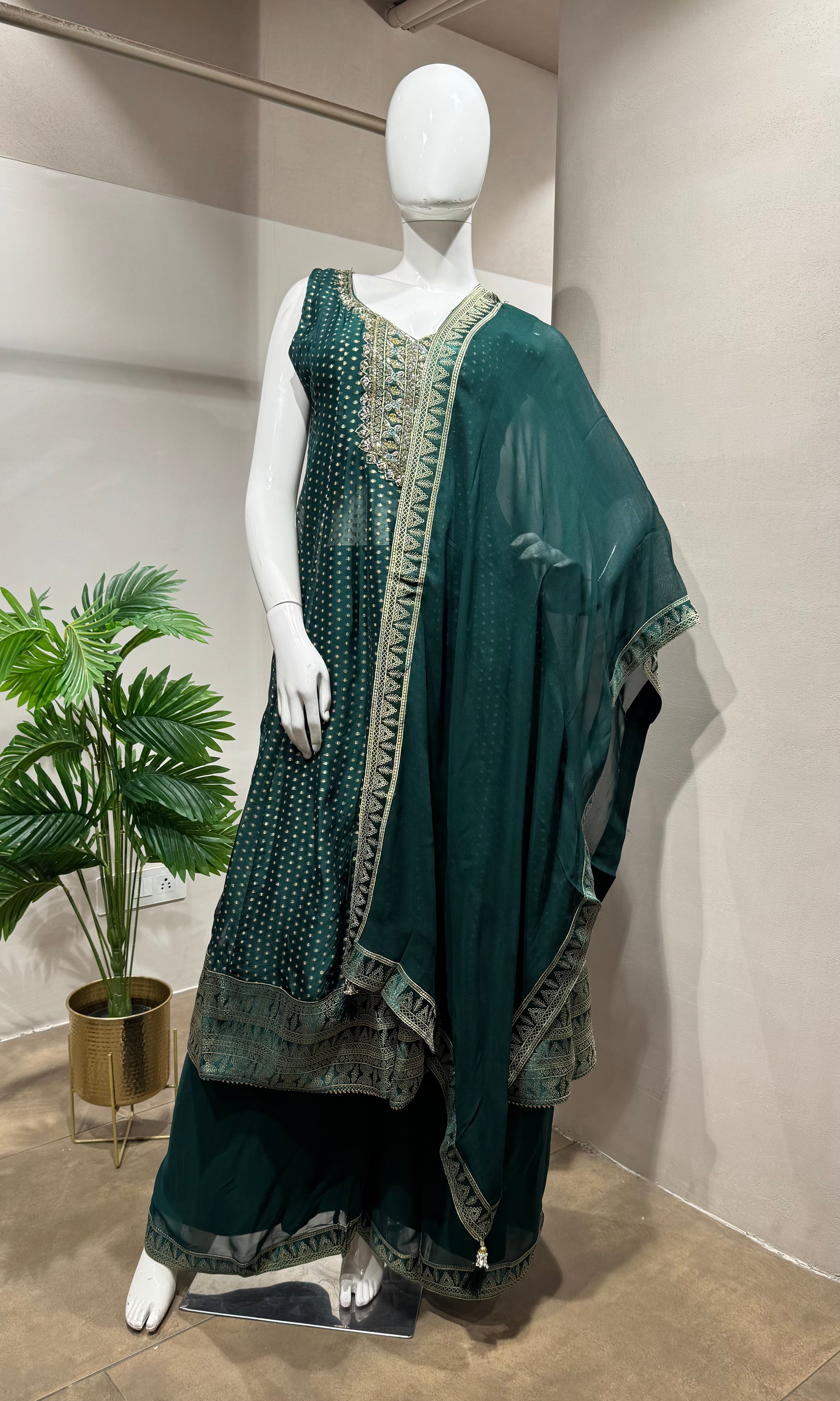 Bottle Green Georgette Sharara Set