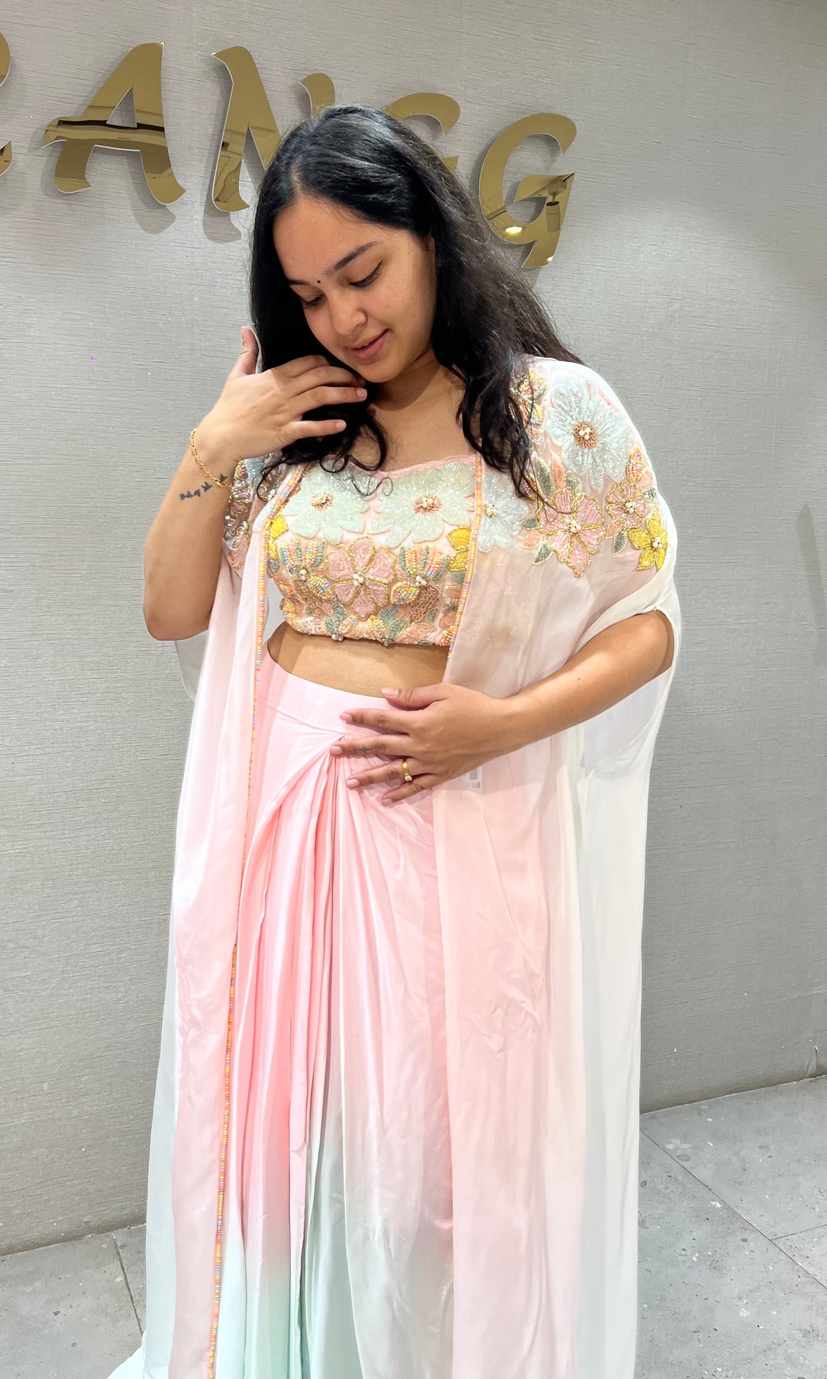 Baby Pink and Mint Floral Ombre Dhoti Skirt