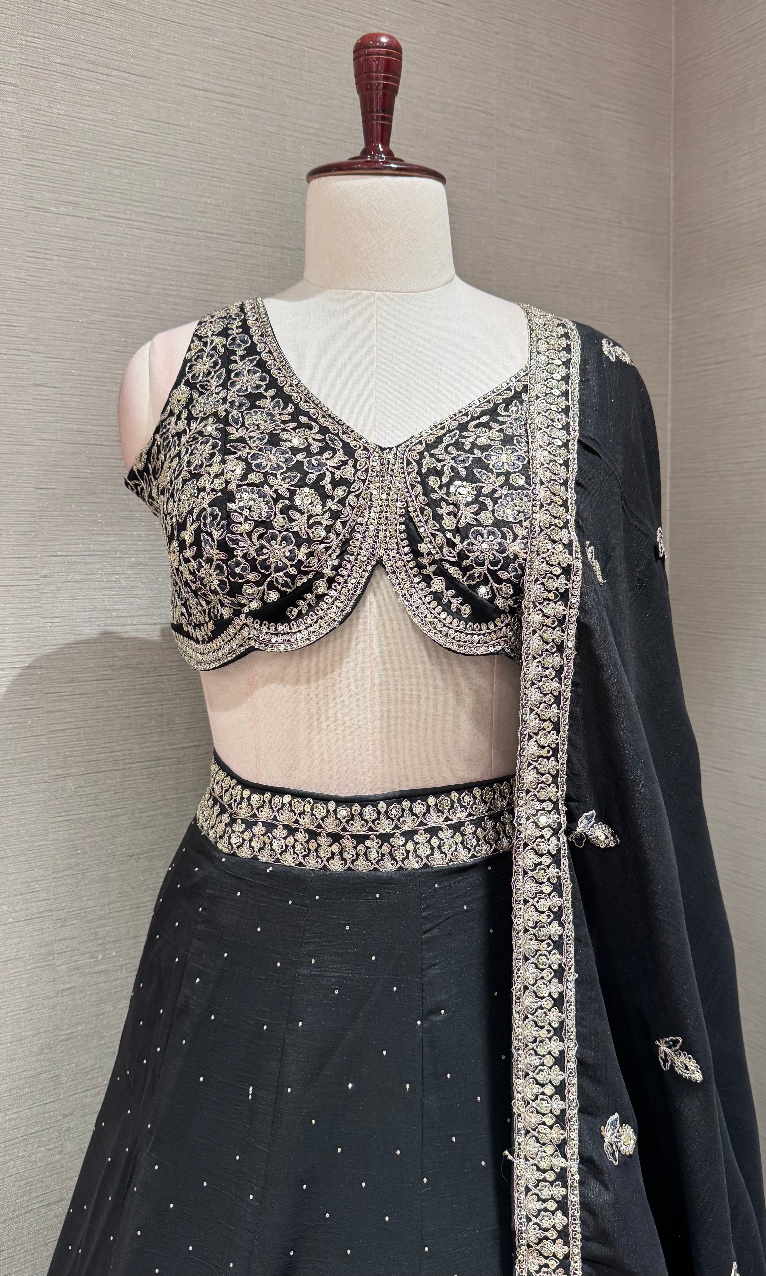 Black Lehenga with Intricate Silver Border