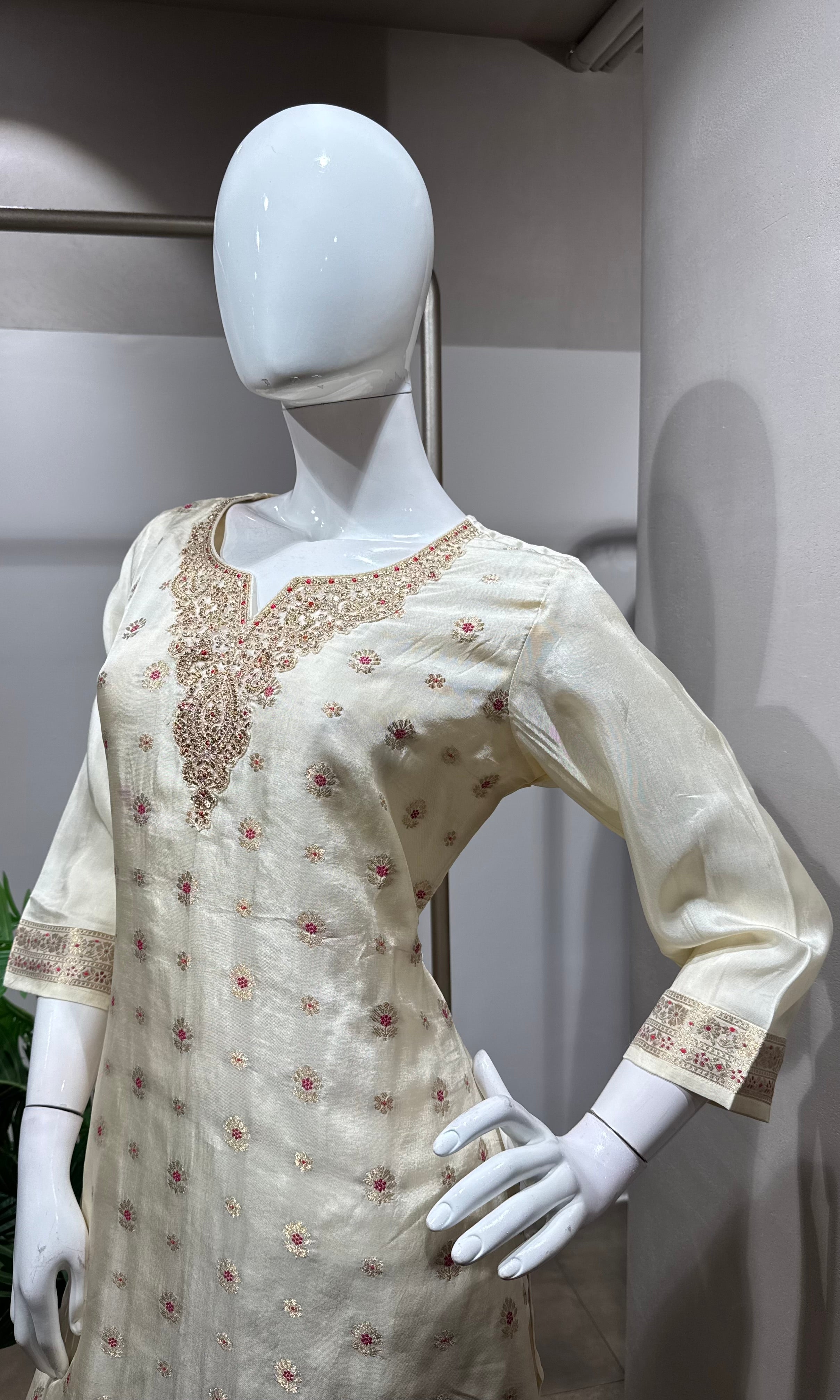 HALF White Tissue Silk Embroidered & Dupatta