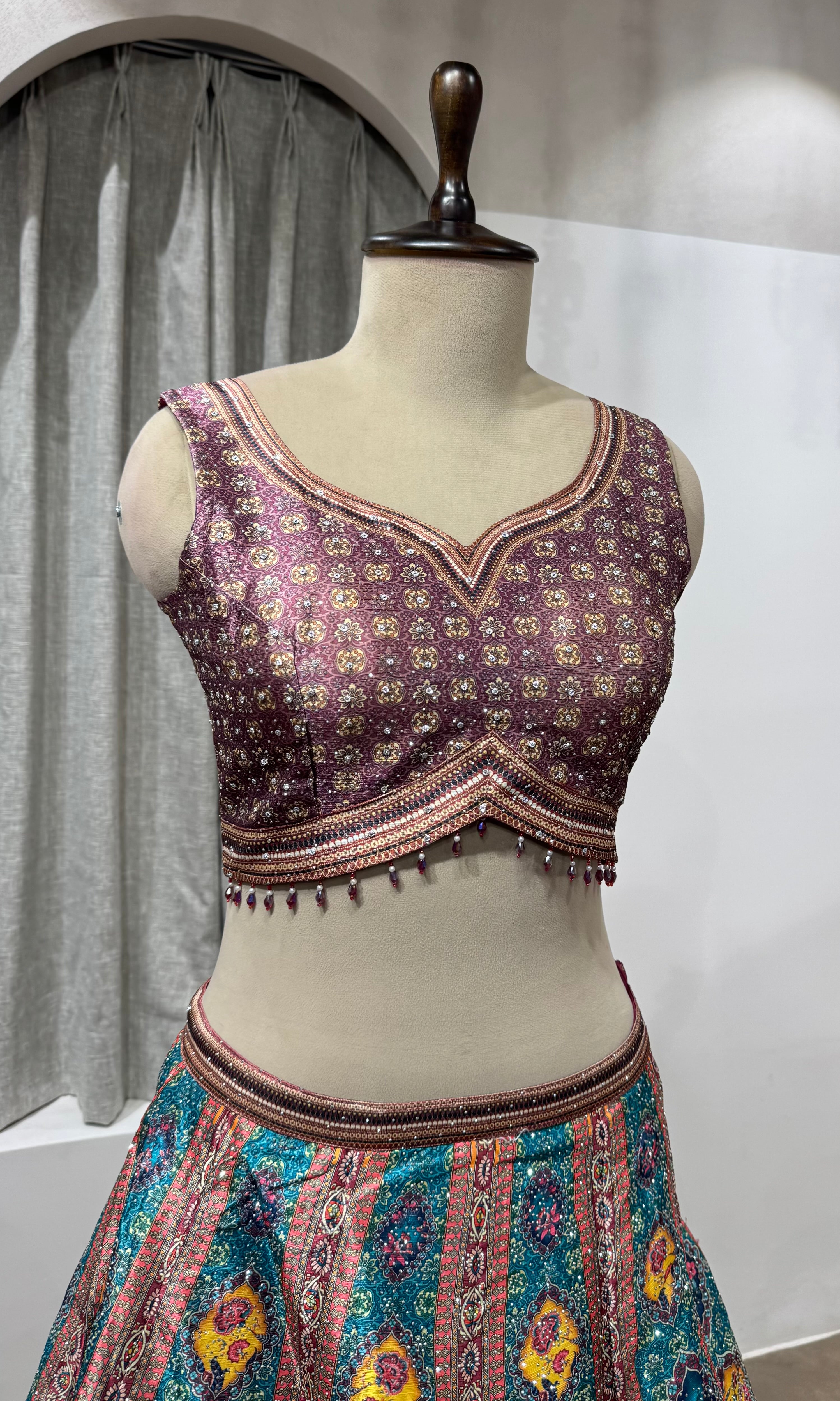 Wine Multi Banarasi Silk LEHENGA