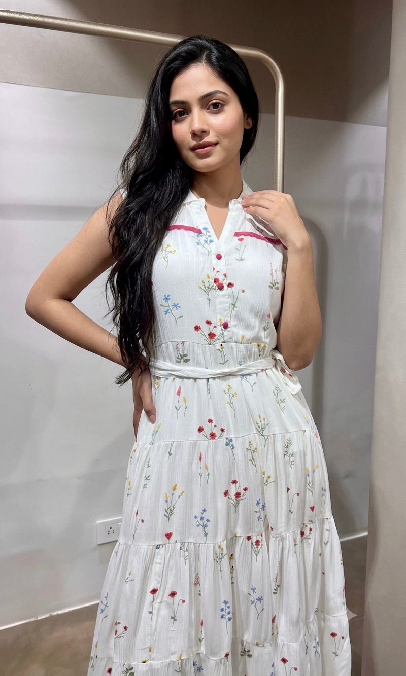 White multicolor floral motifs Frock