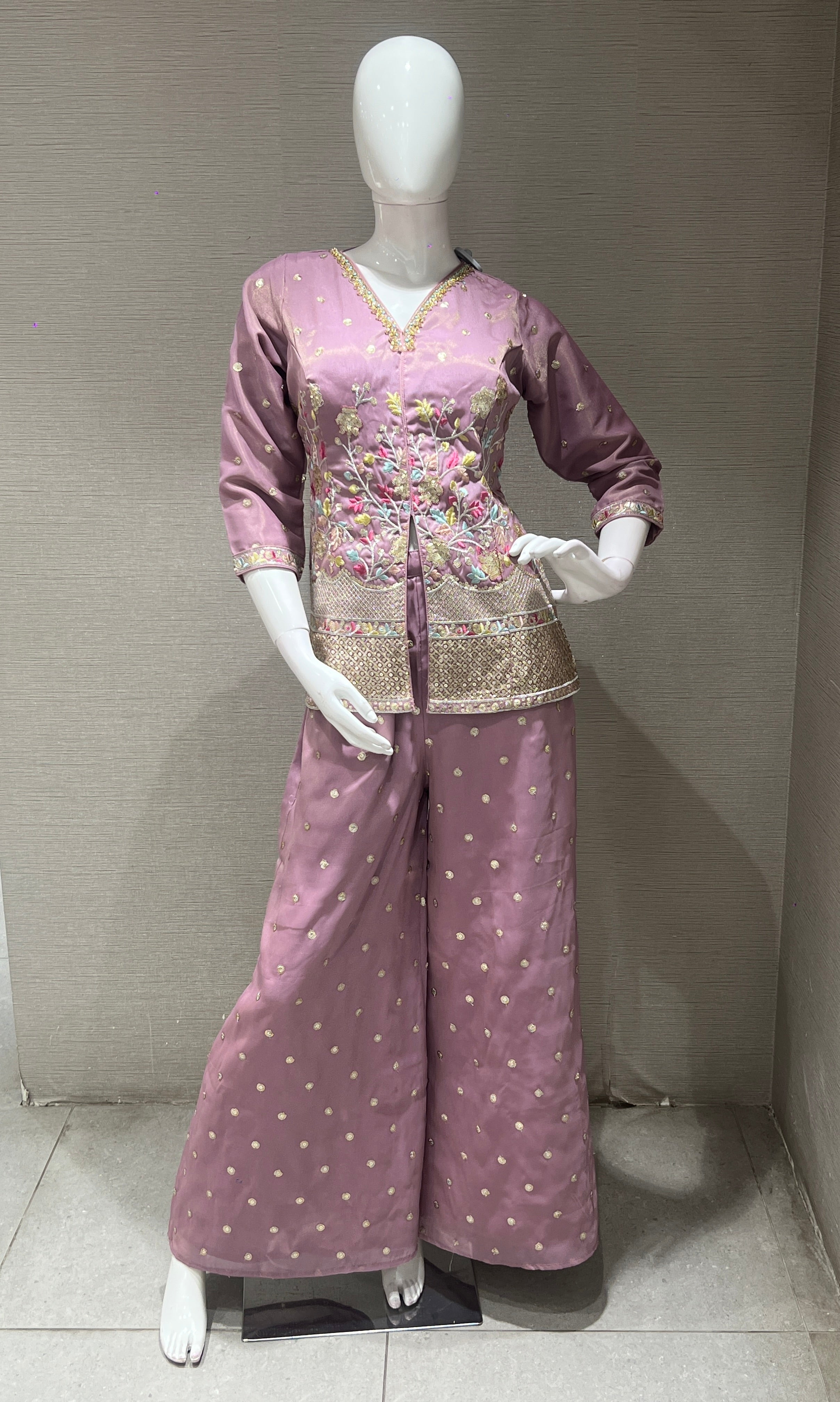 Lavender Floral Embroidered Palazzo set