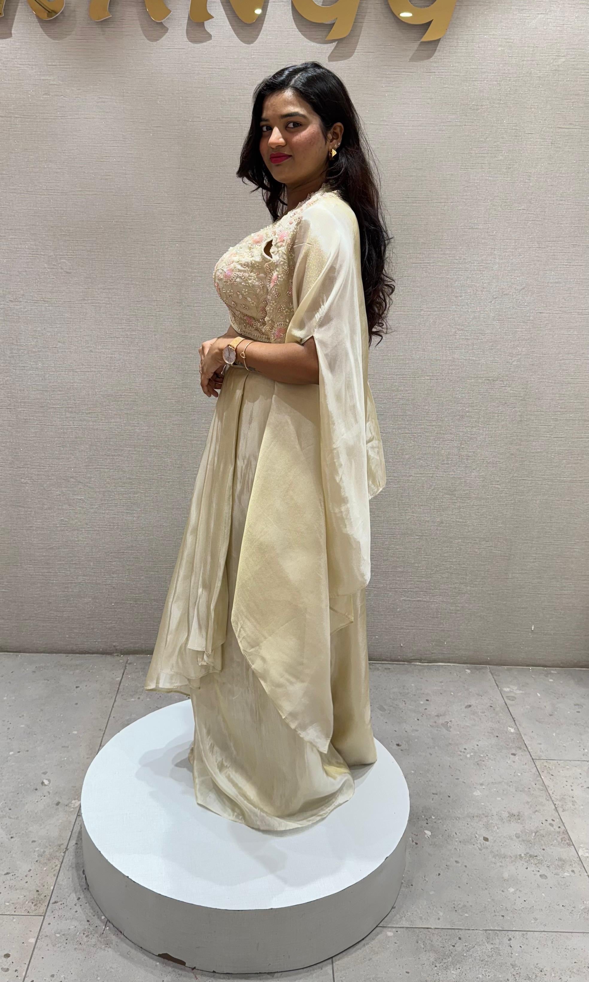 Cream EMBROIDERED SKIRT WITH CAPE