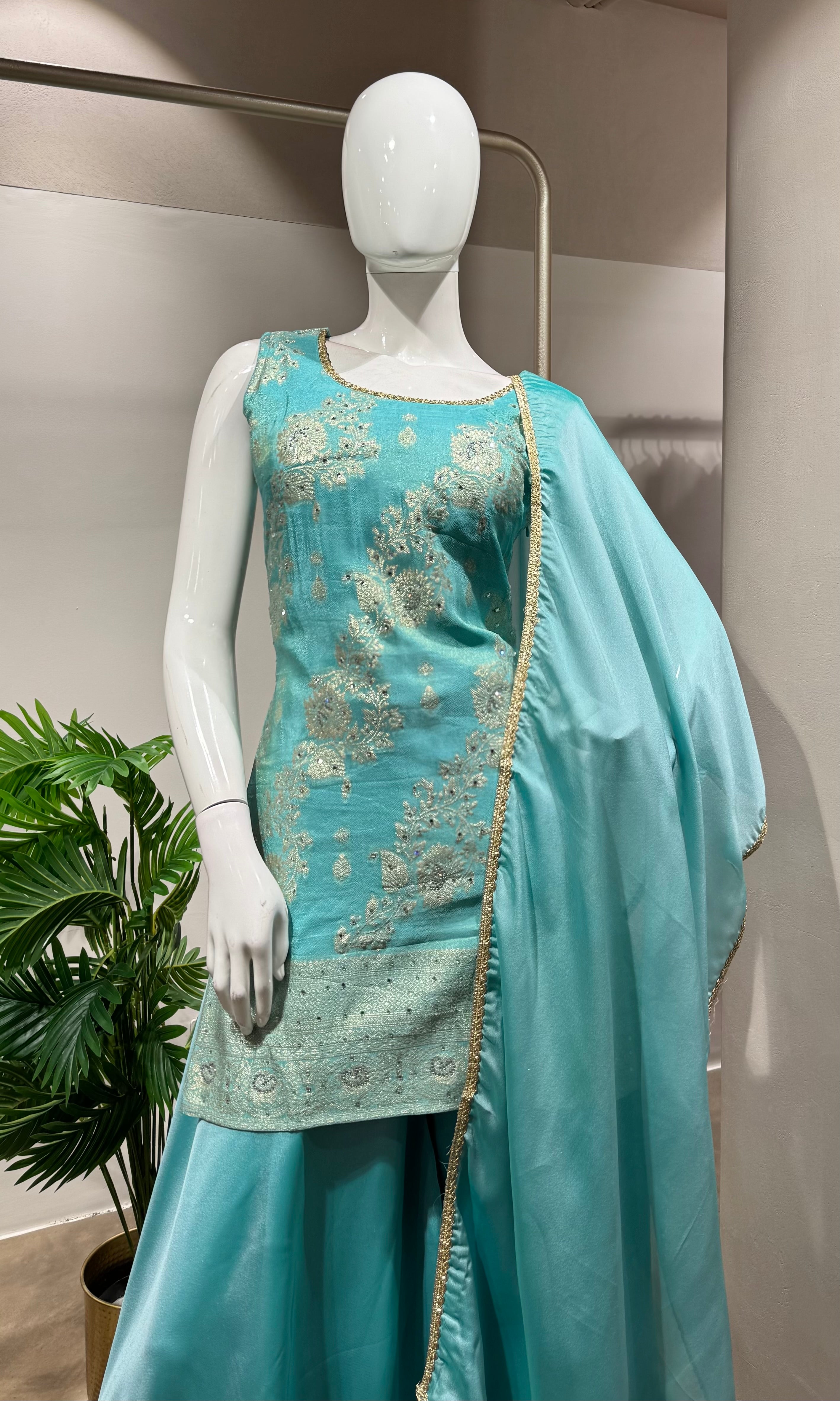 BLUE Embroidered Kurta & Sharara Set