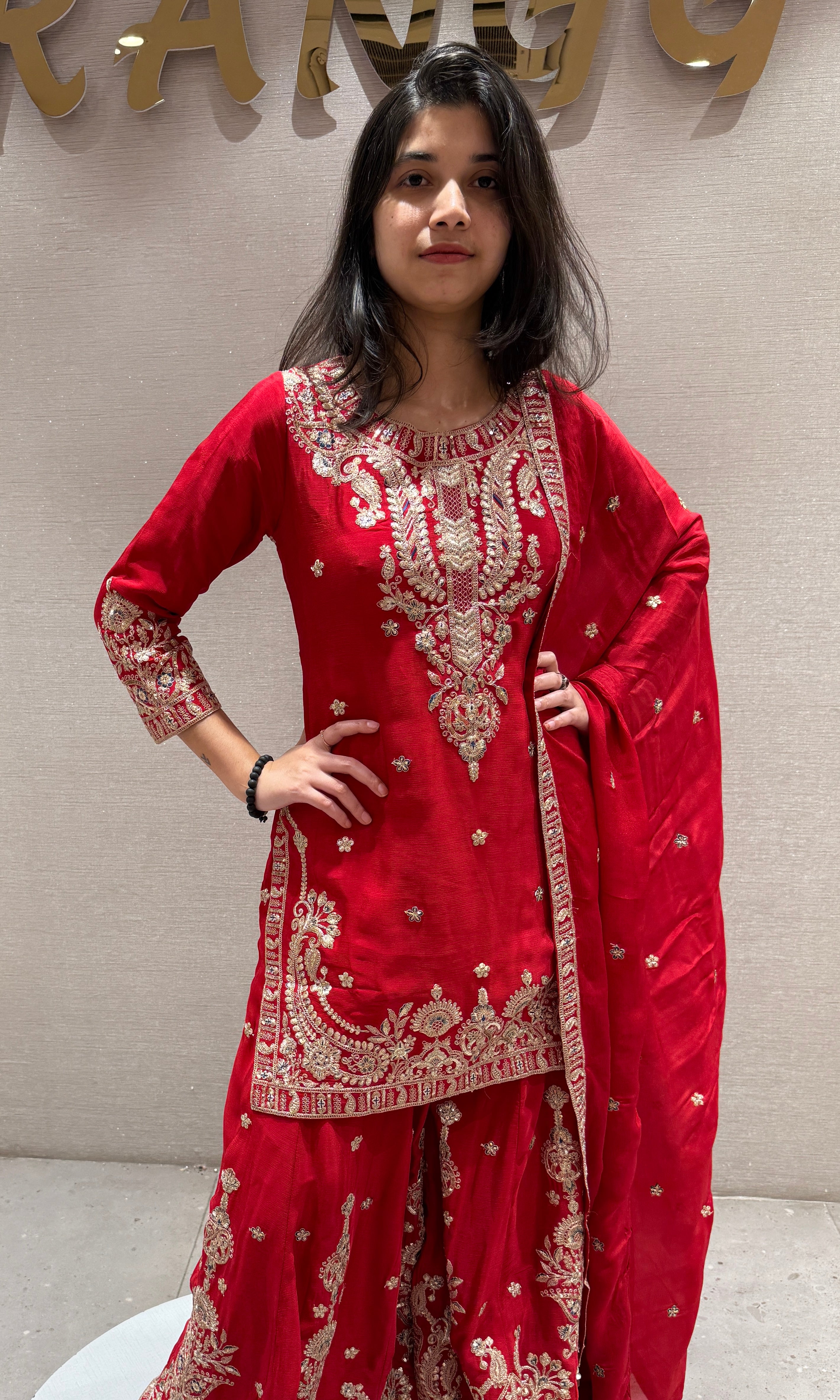 Royal Red embroidered Sharara Set