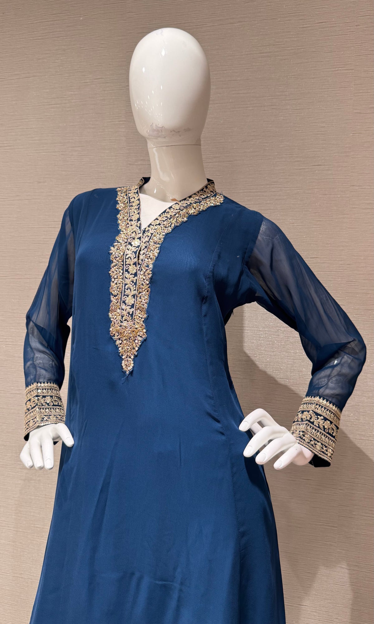 Peacock Blue Embroidered Salwar Silk Kurta Set with Dupatta