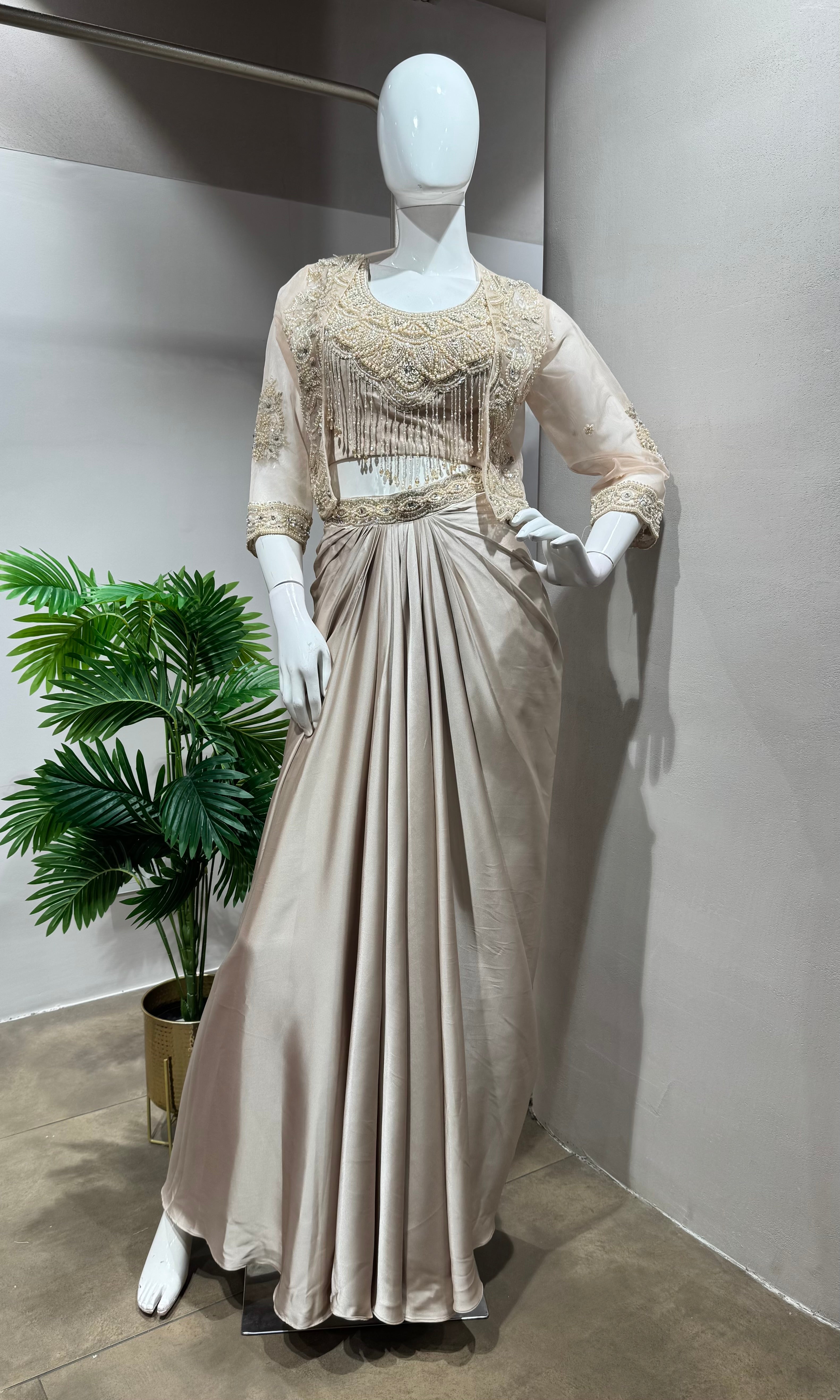 BEAGH DRAPED SKIRT WITH EMBROIDERED BLOUSE