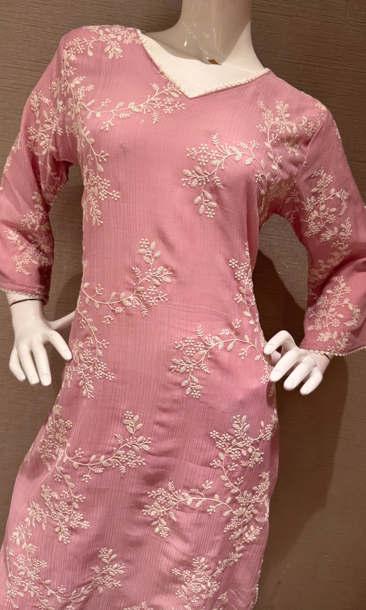 Light Pink Floral cotton Kurta Set with Sheer Dupatta