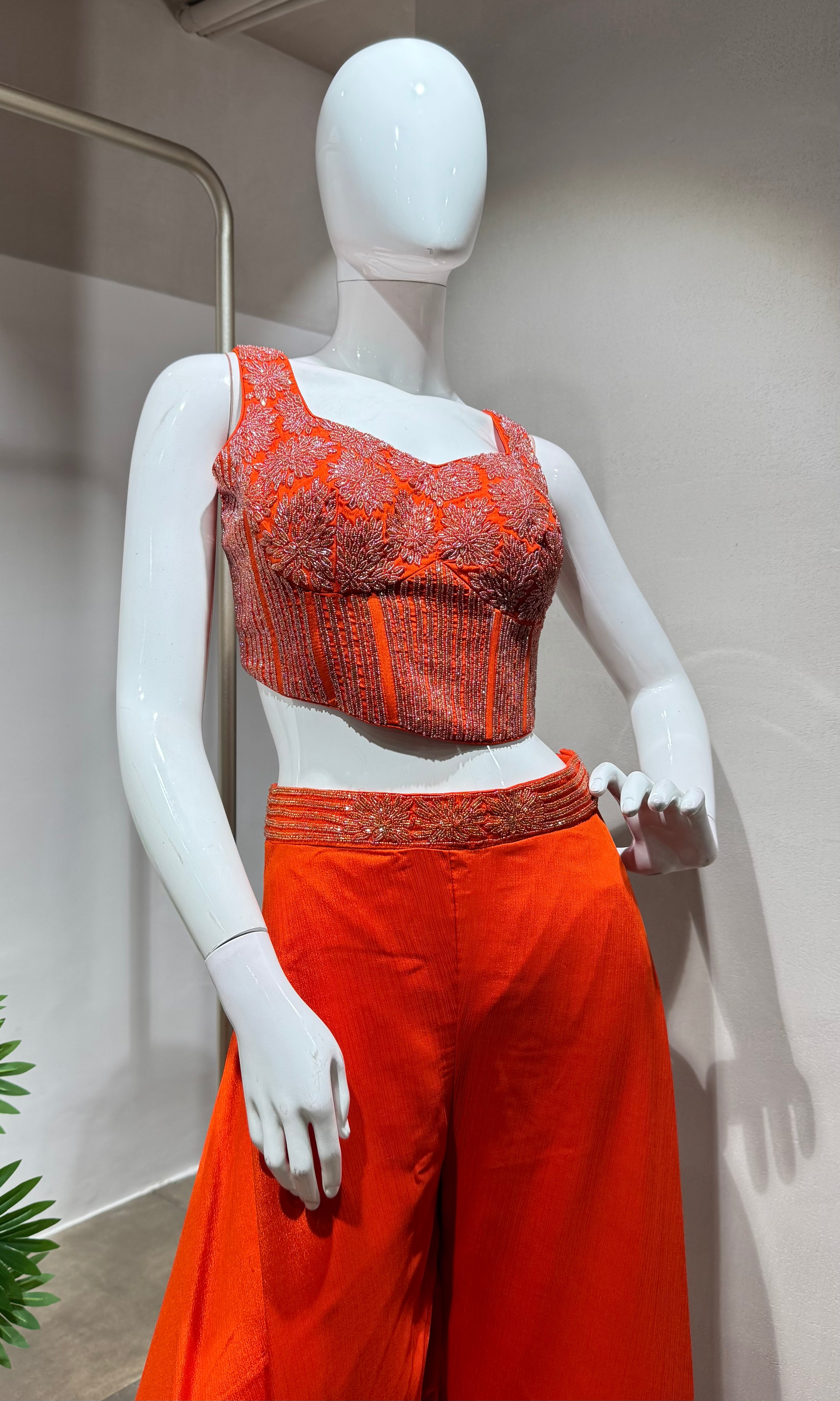 Rust orange crop top palazzo with cape