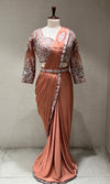 RUST DRAPE SAREE WITH FLORAL BLOUSE & BELT