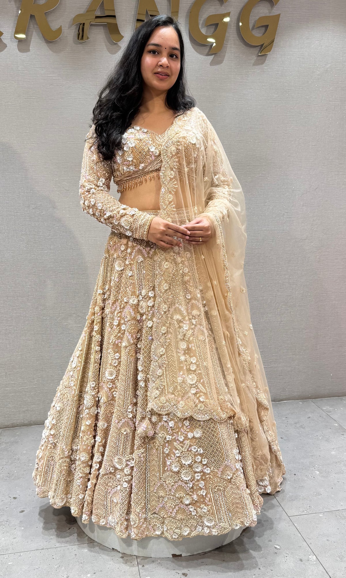 Chikoo Shimmering Ivory Crystal Bridal lehenga