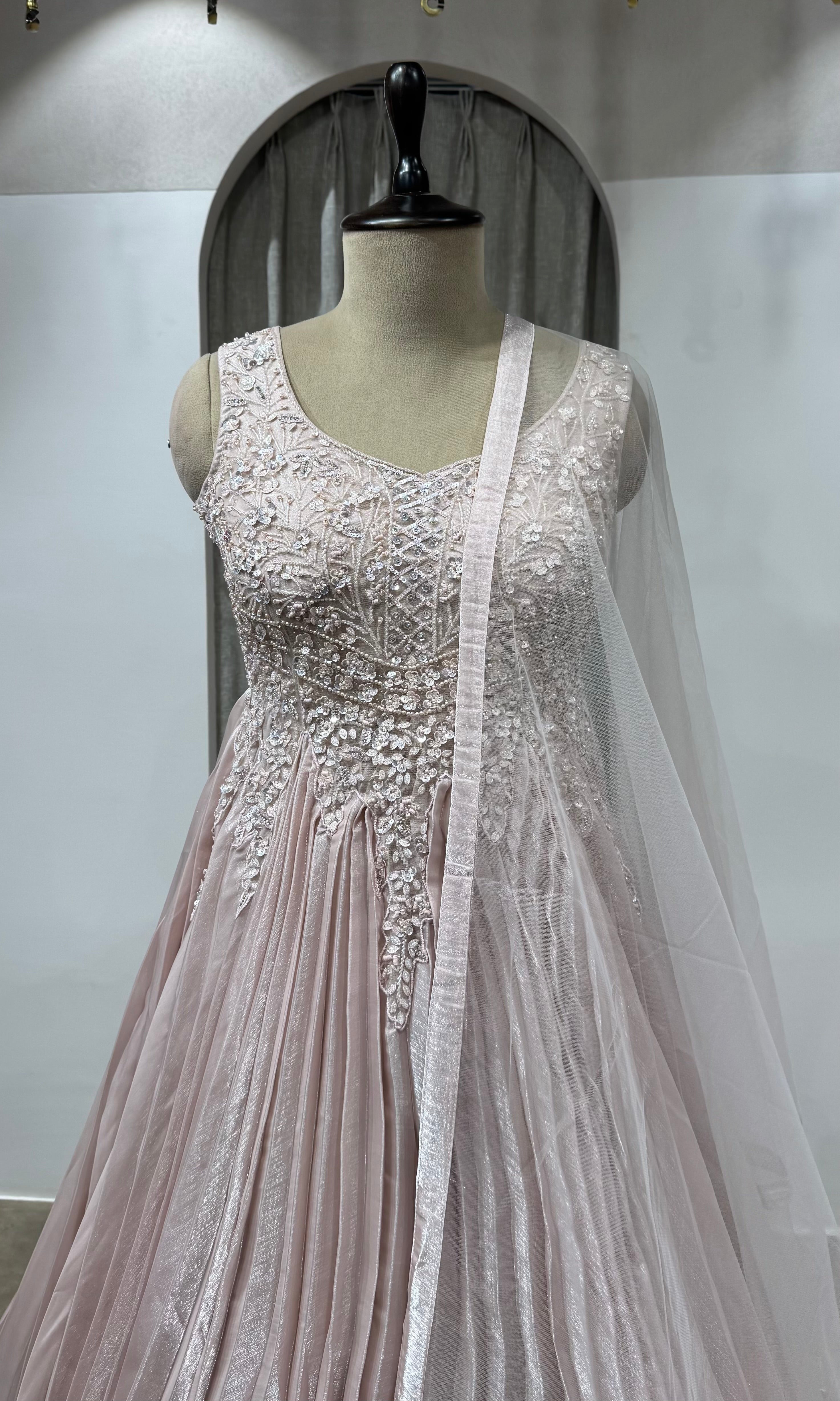 Onion Pink Sequins Embroidered Gown