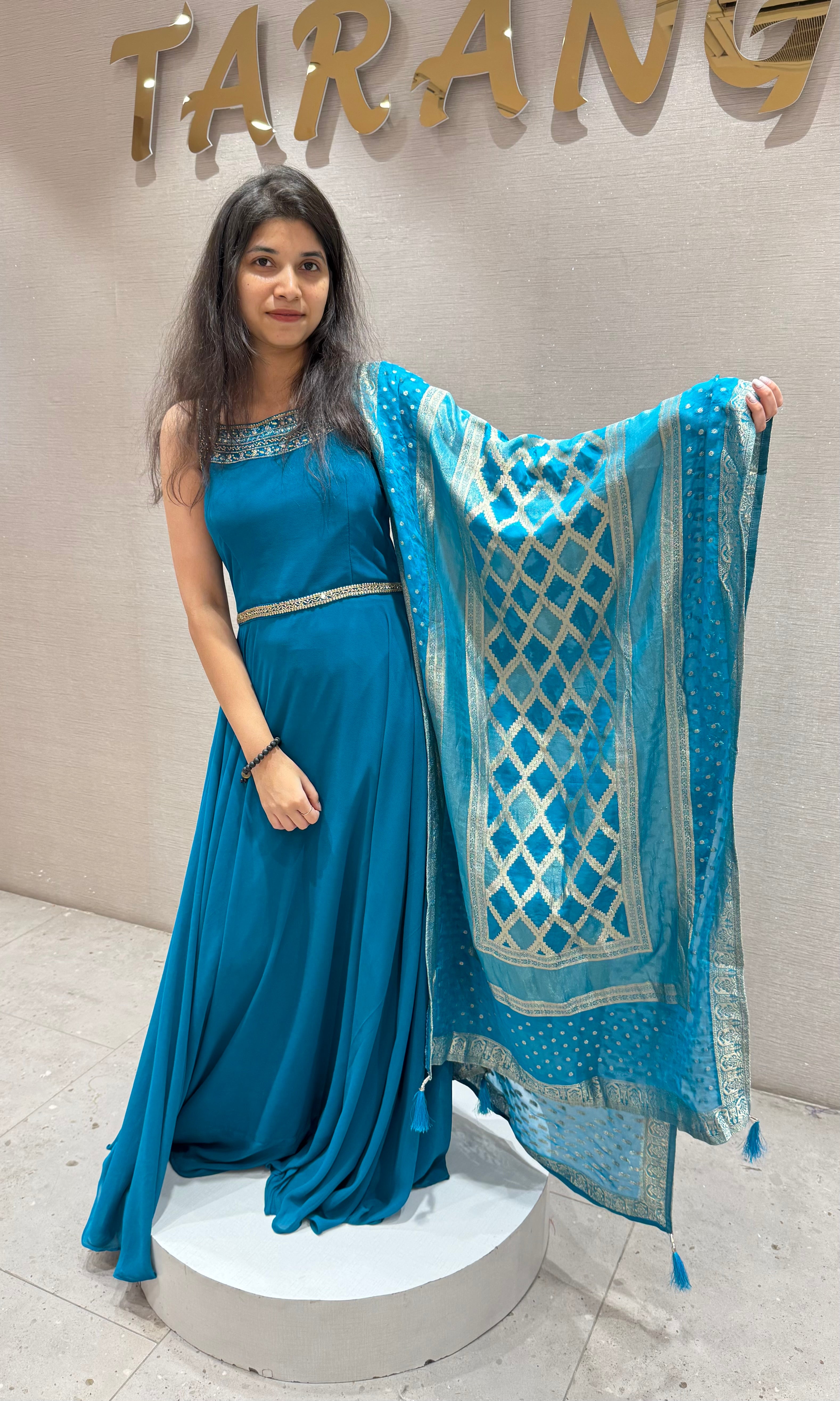 Rama blue LONG ANARKALI DRESS