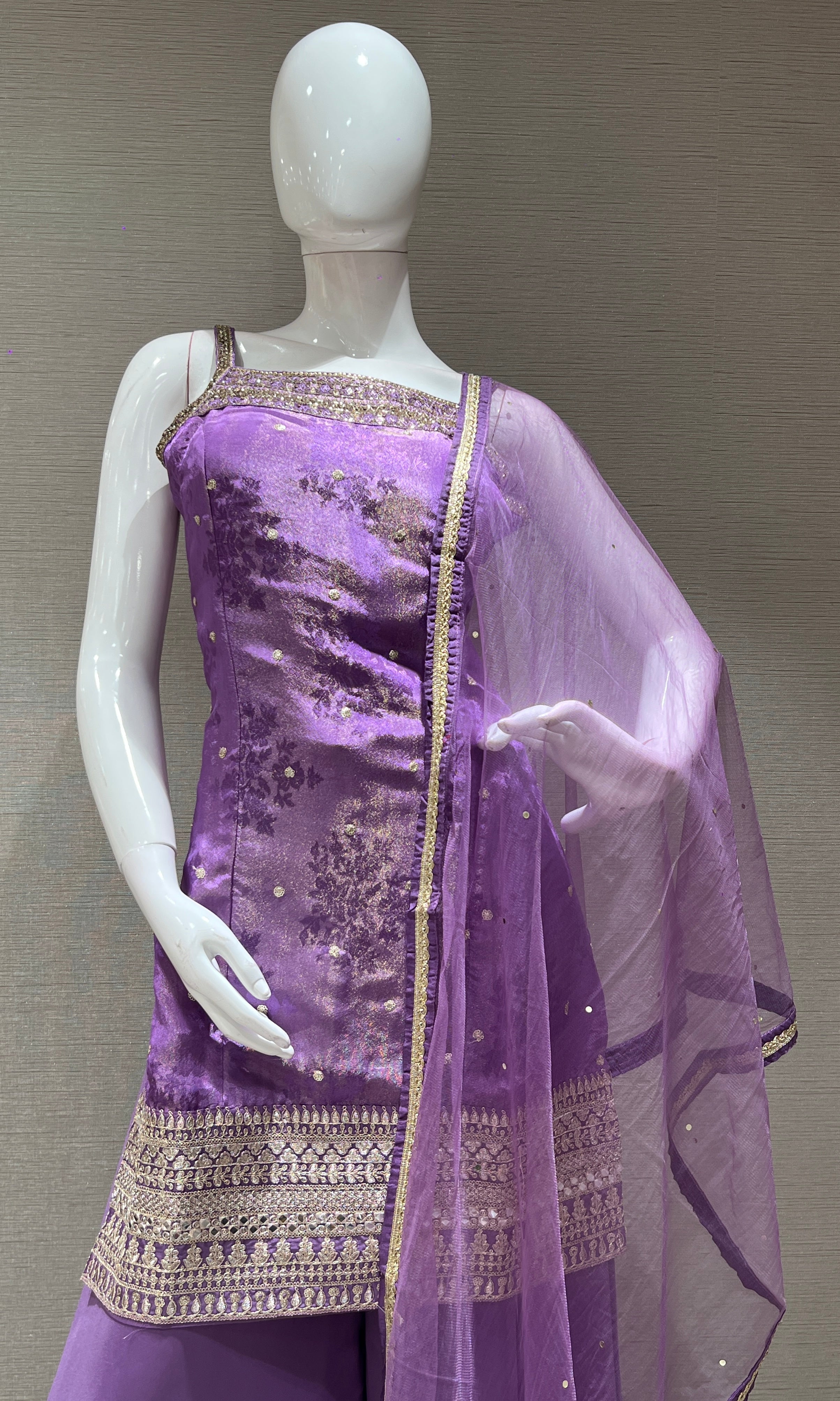 purple embroidery sharara with dupatta
