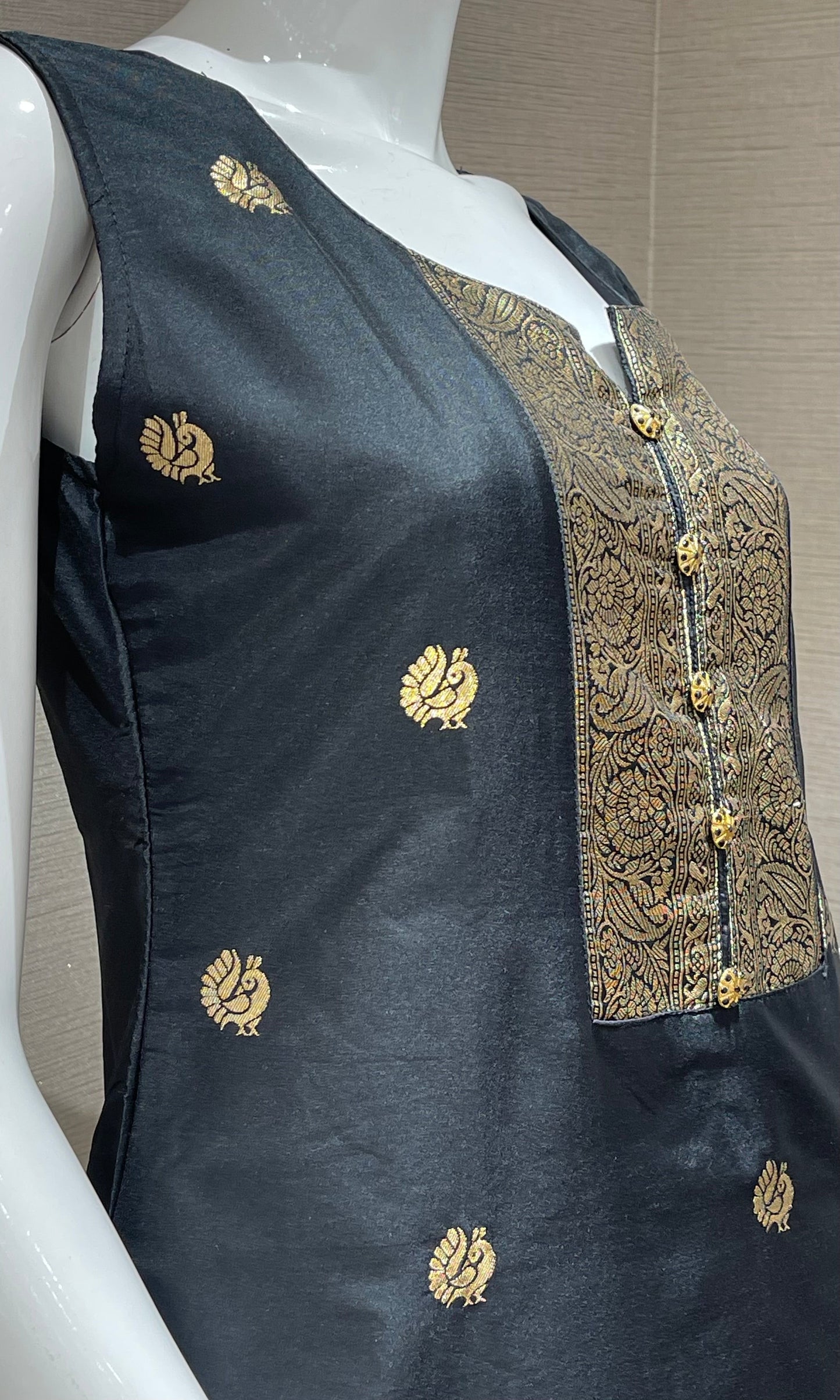 ♠️Black paithani border kurta set