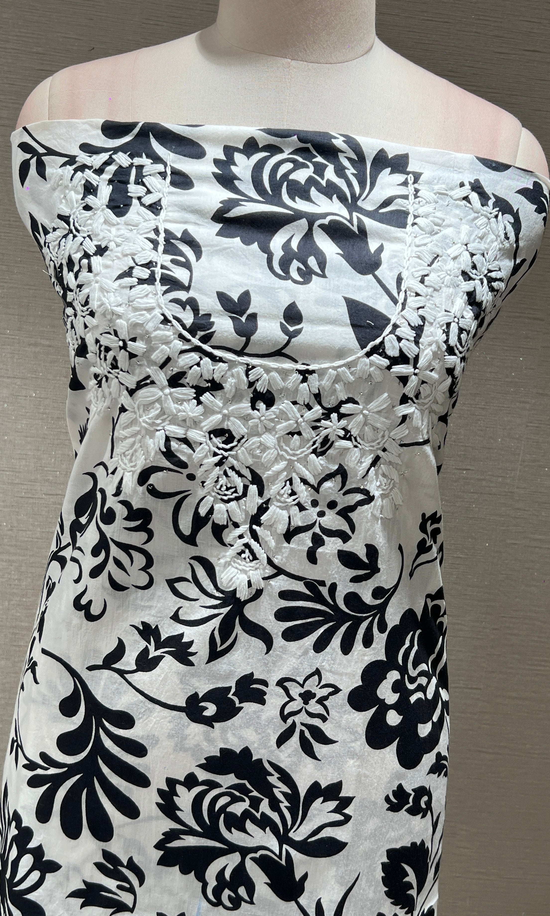 White AND BLACK FLORAL dress material