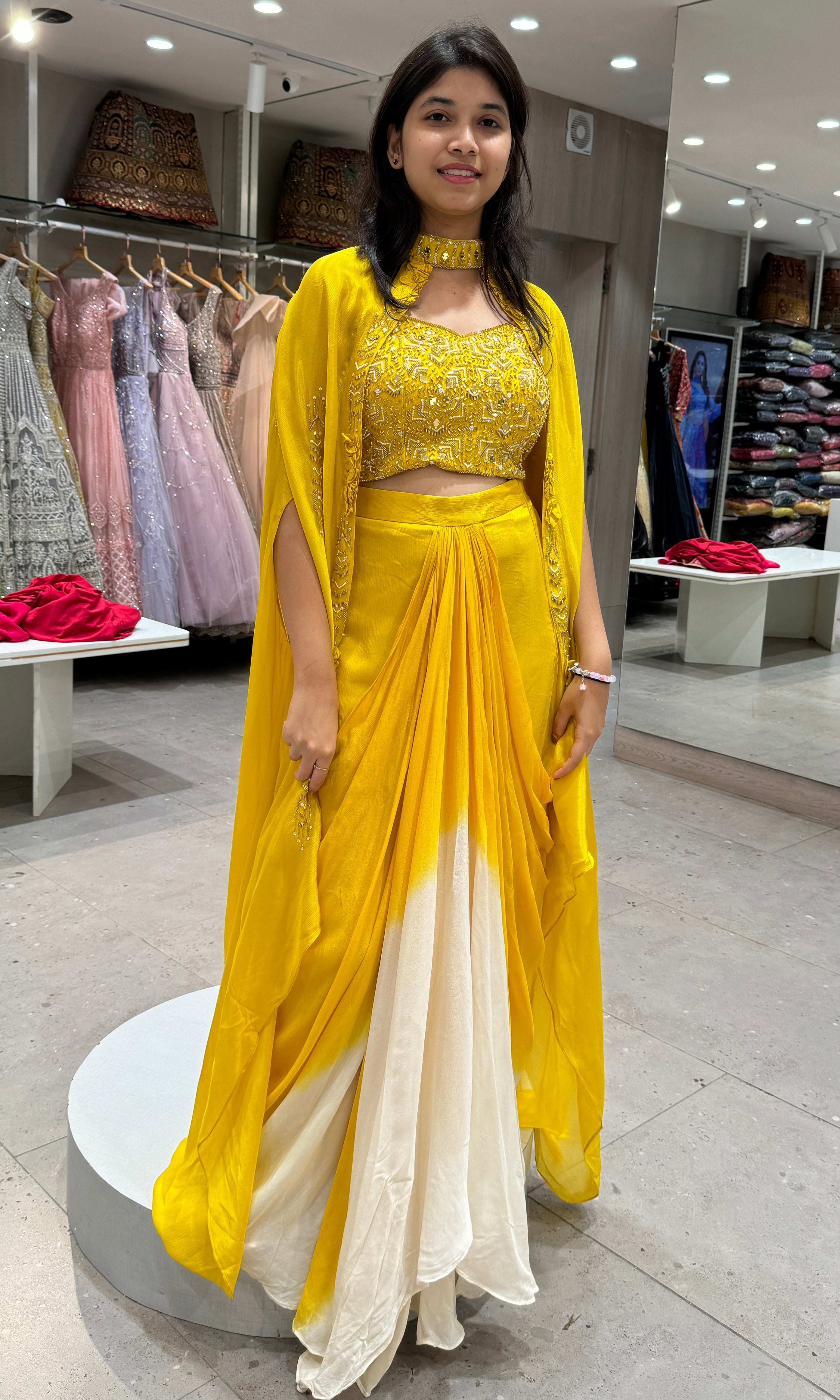 Yellow dress with cape