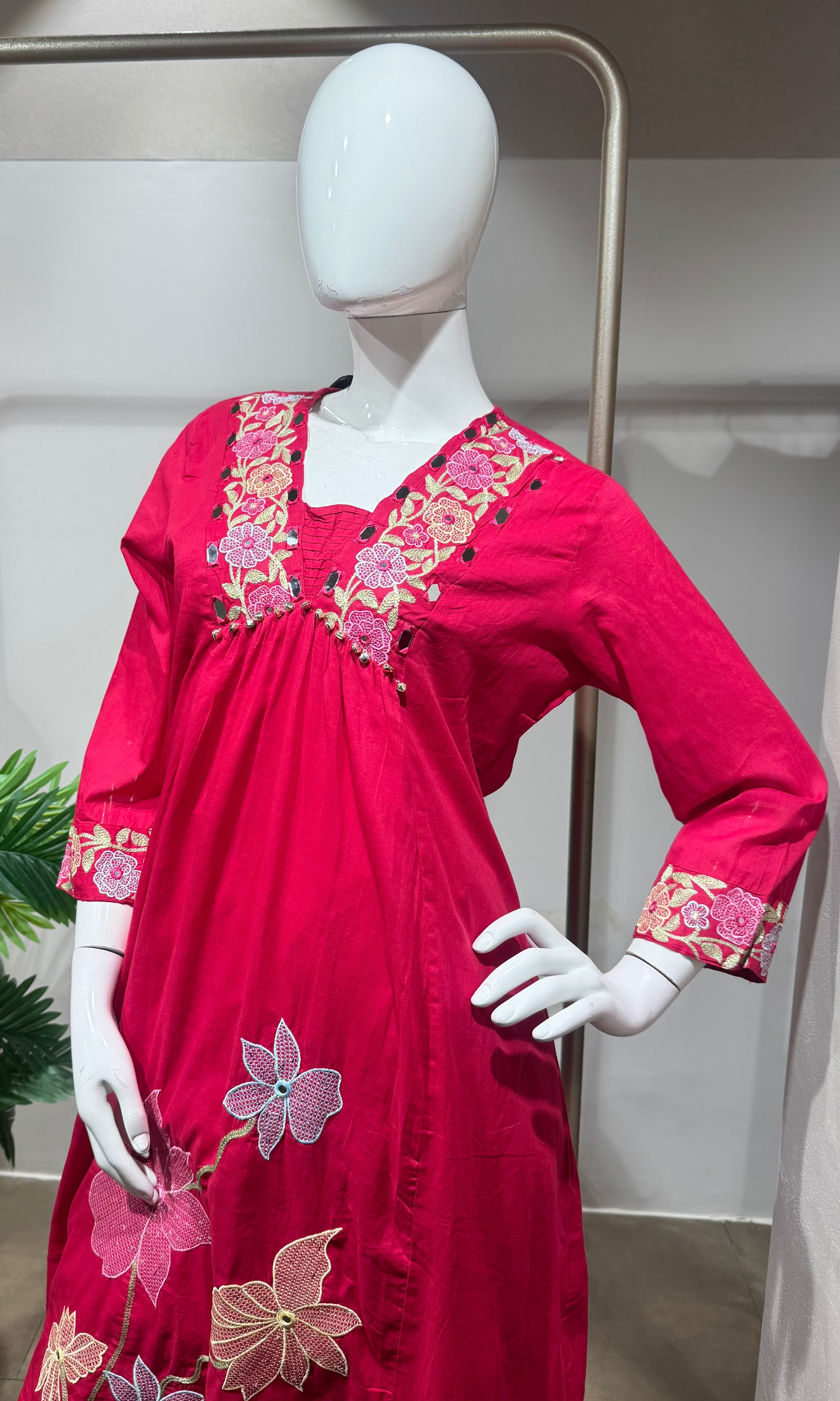 Pink Floral Embroidered Kurta set