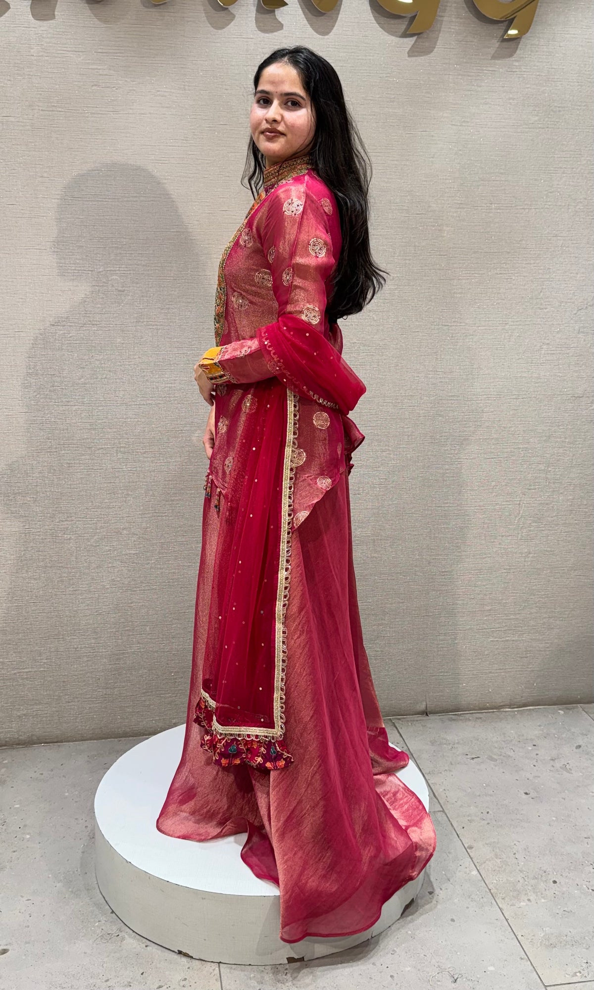 Pink Mayura Embroidered Shimmer Silk Palazzo Set