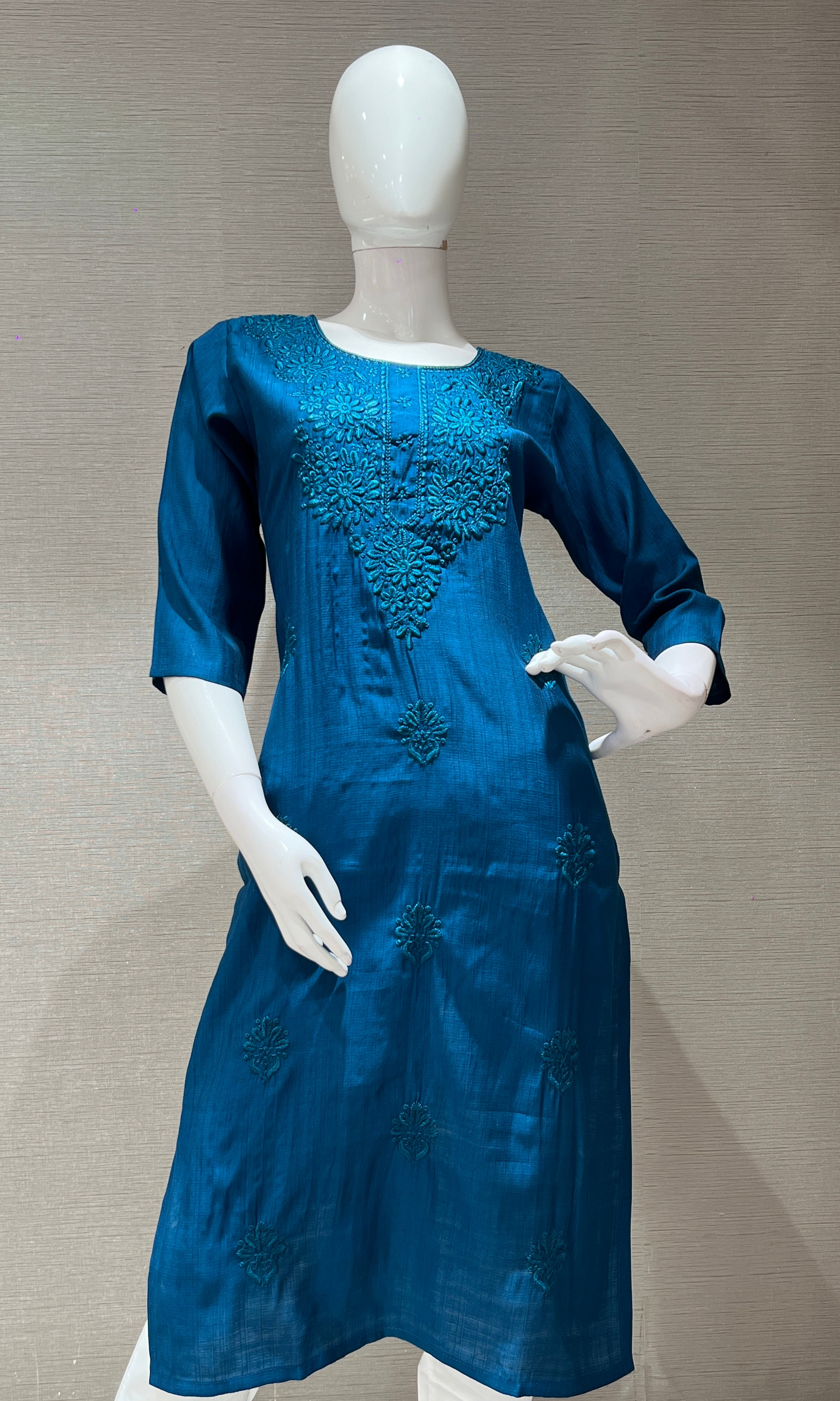 Blue EMBROIDERED KURTI TOP