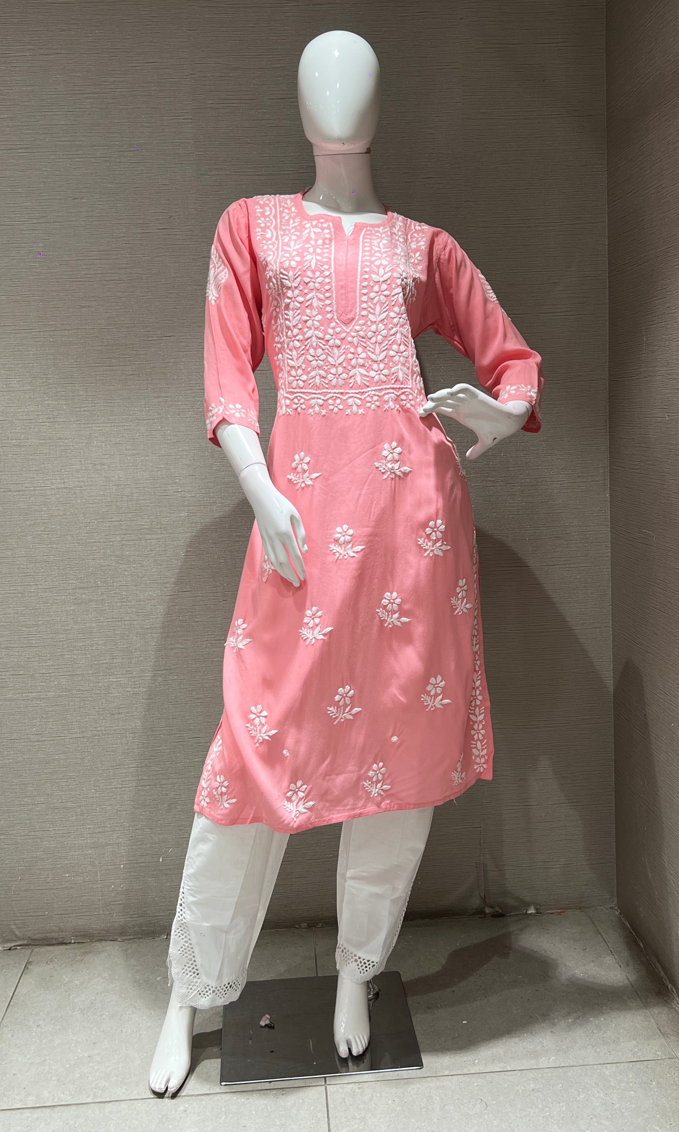 Pink CHINKANKARI KURTA SET
